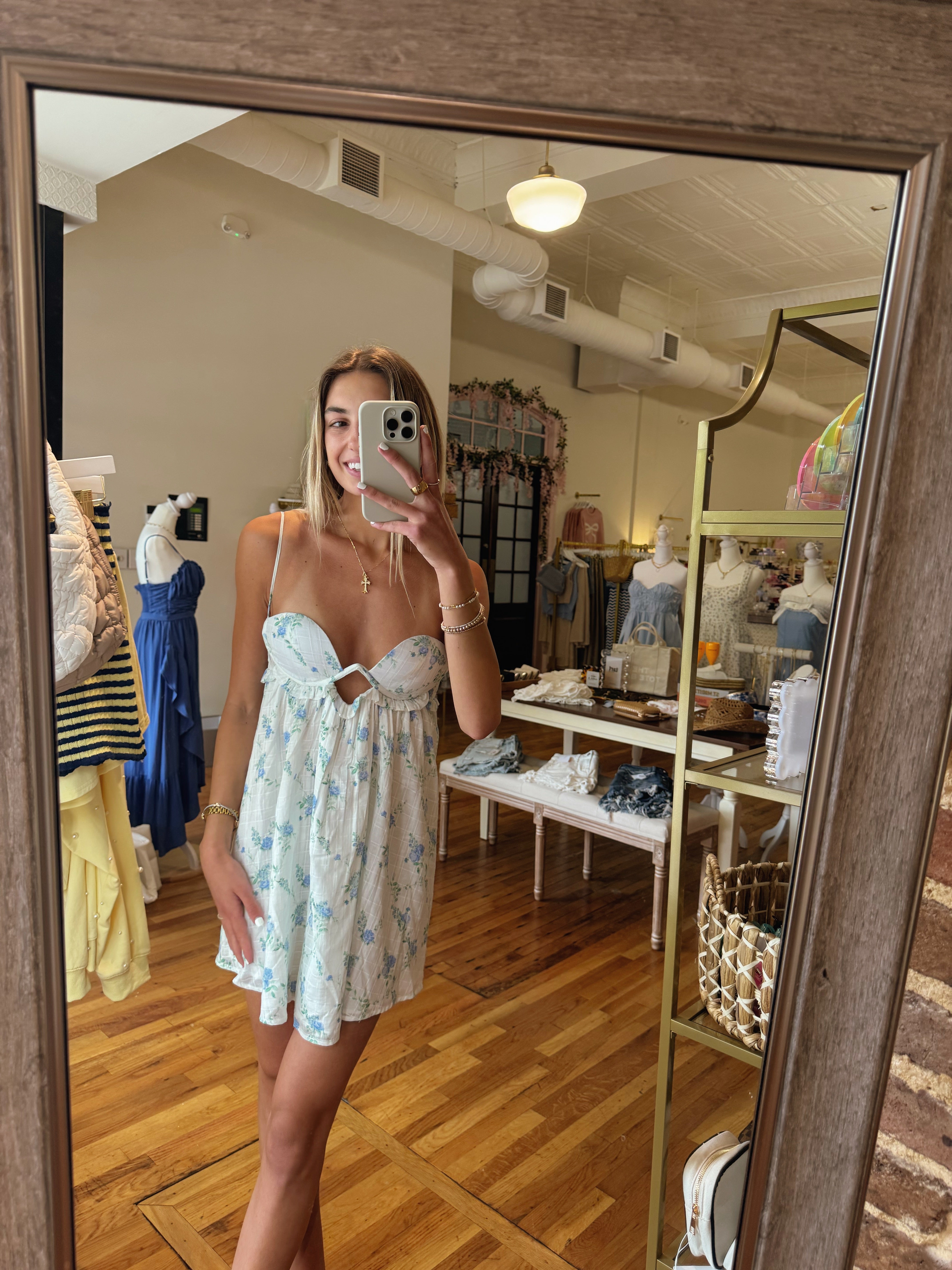 Summertime Sweetheart Mini Dress - Blue Floral