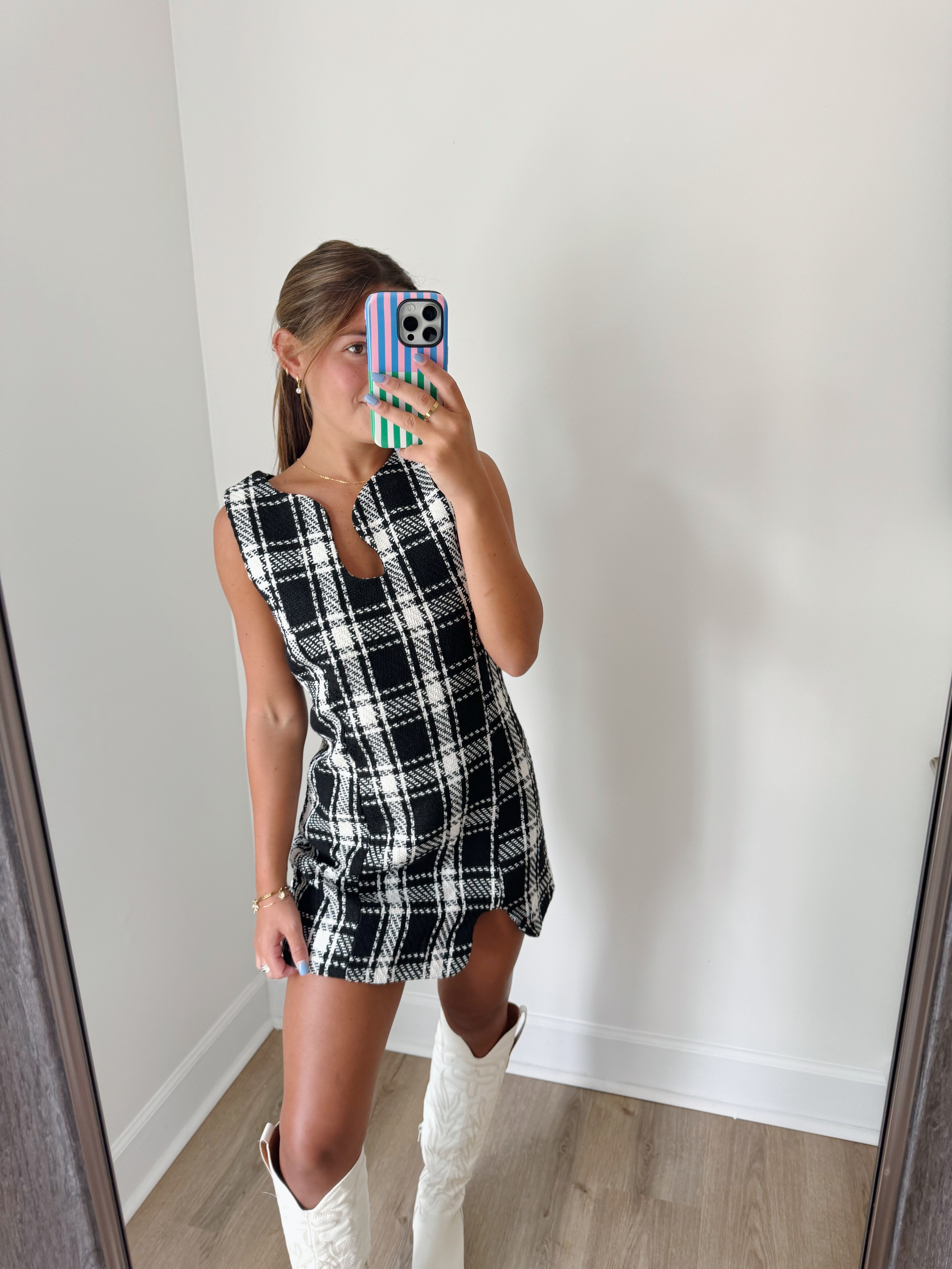 Hartley Tweed Mini Dress - Black & White
