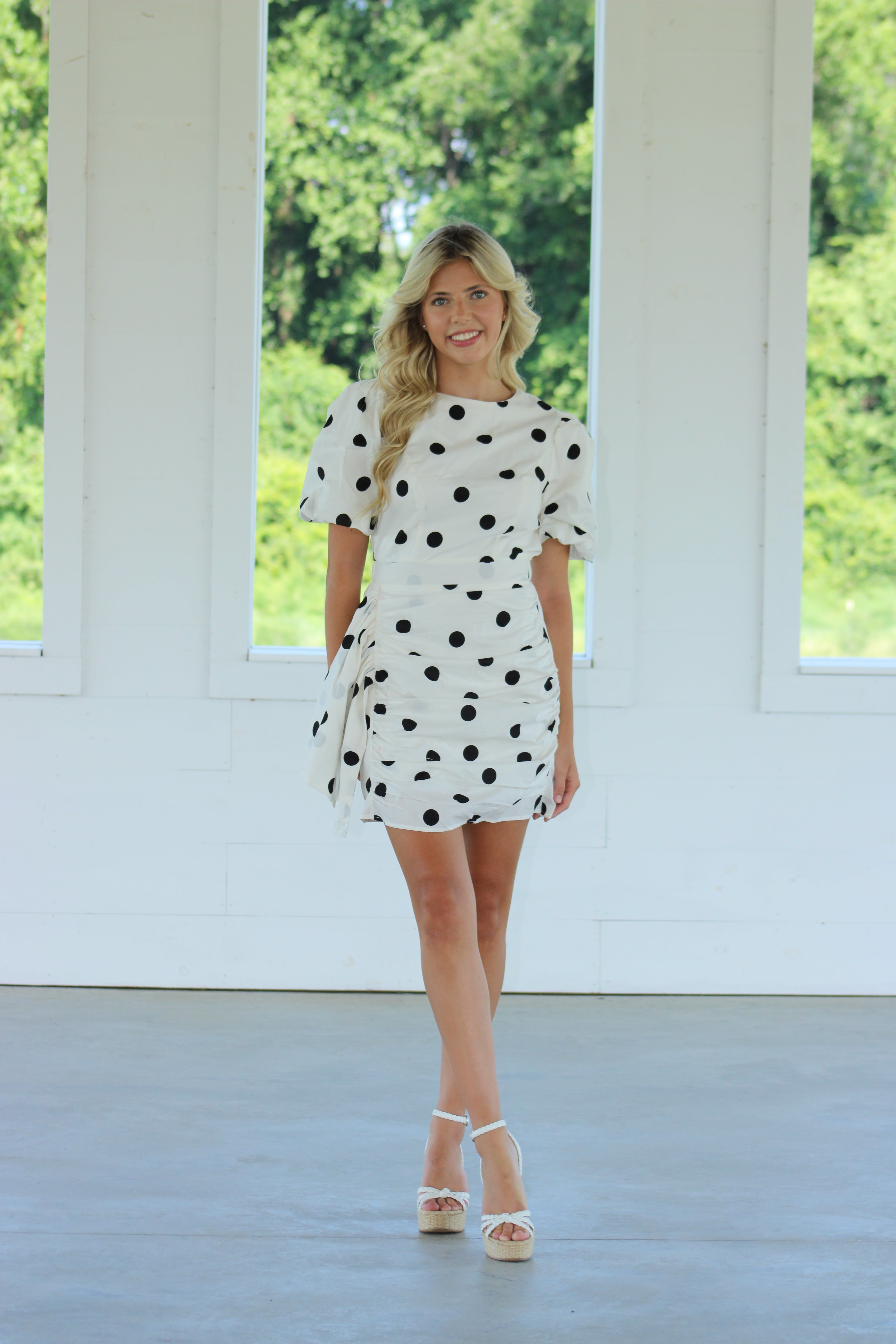 Olivia Mini Dress - White & Black Polka Dot