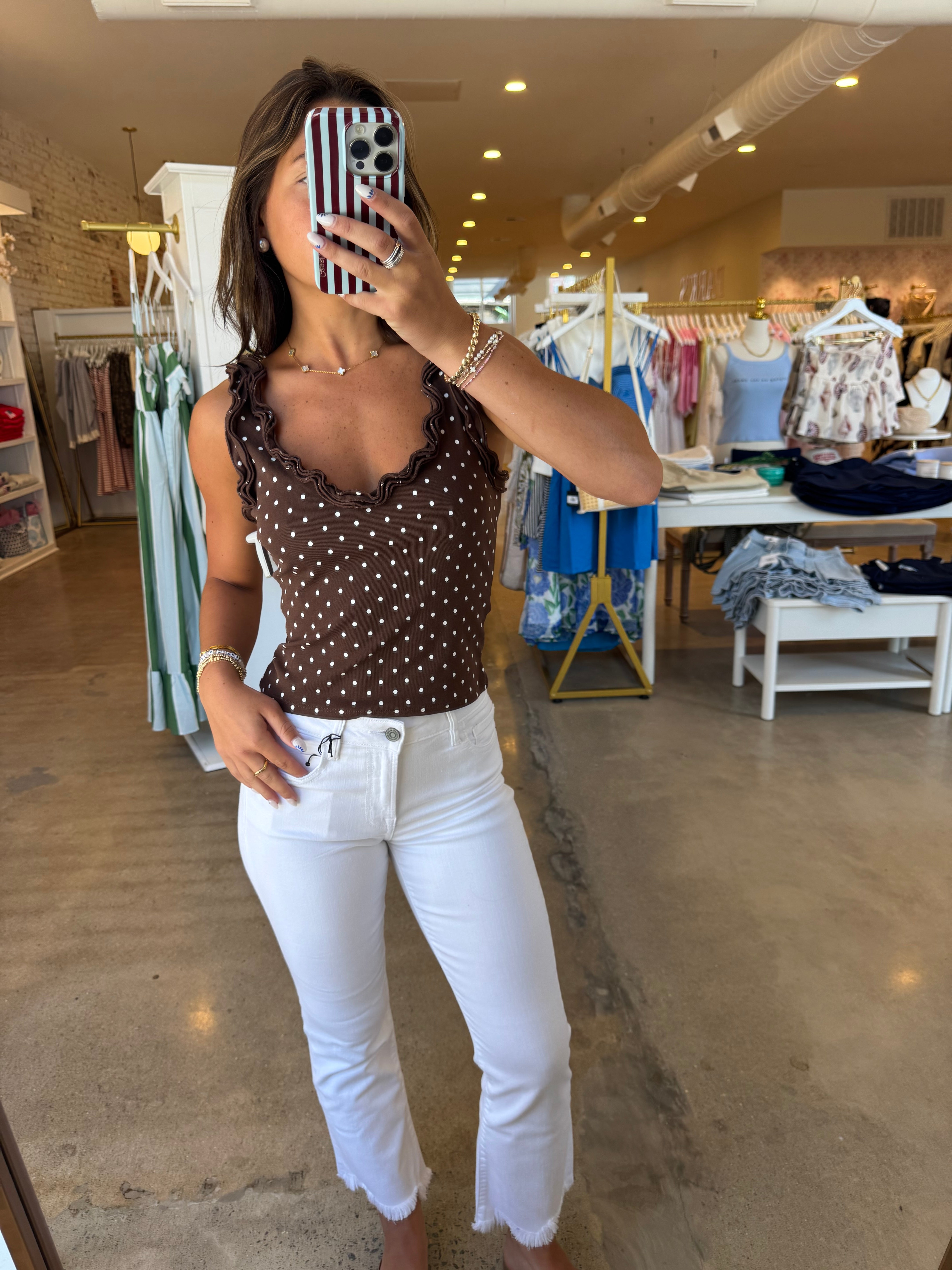 Bambi Top - Brown & White Dot