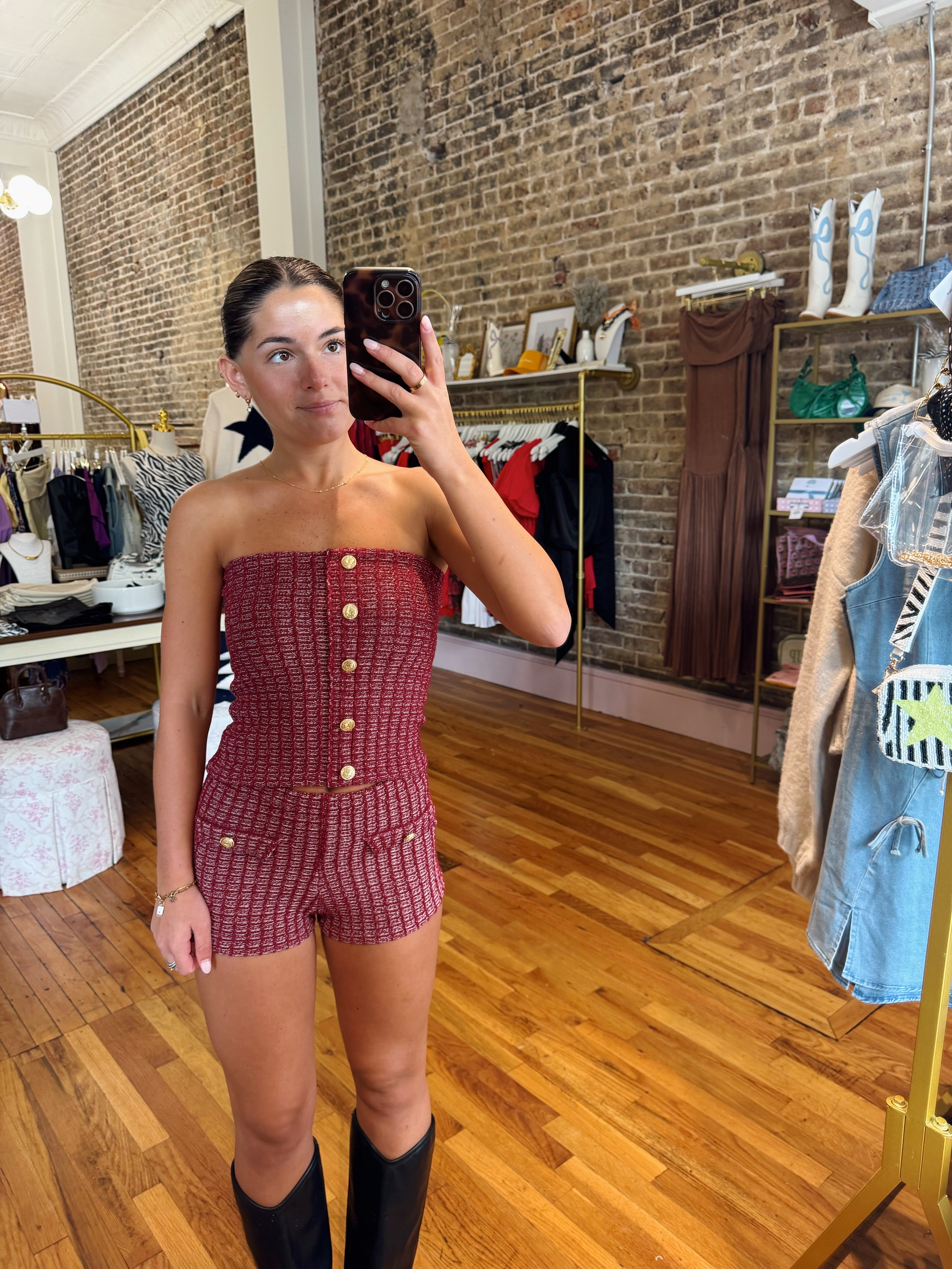 Roll Tide Tweed Top & Shorts Set - Crimson