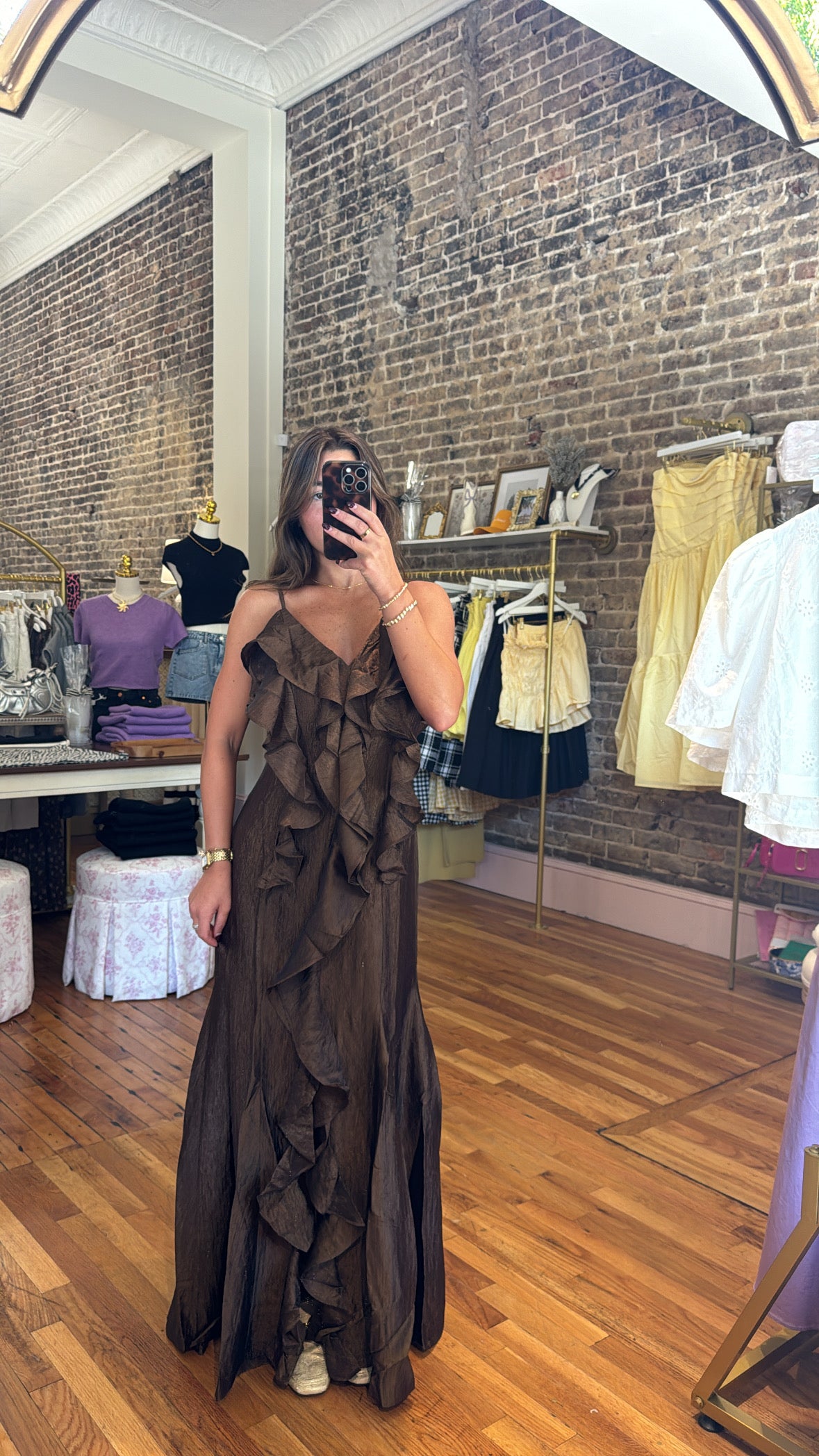 Vera Maxi Dress - Brown & Gold