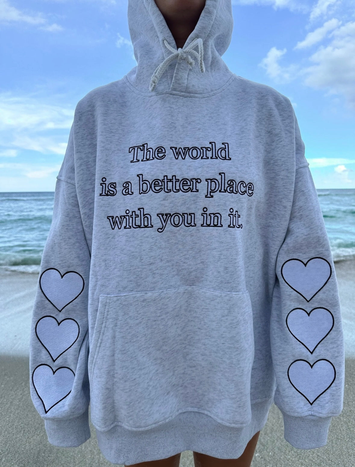 The World Is A Better Place Embroidered Hoodie - Gray