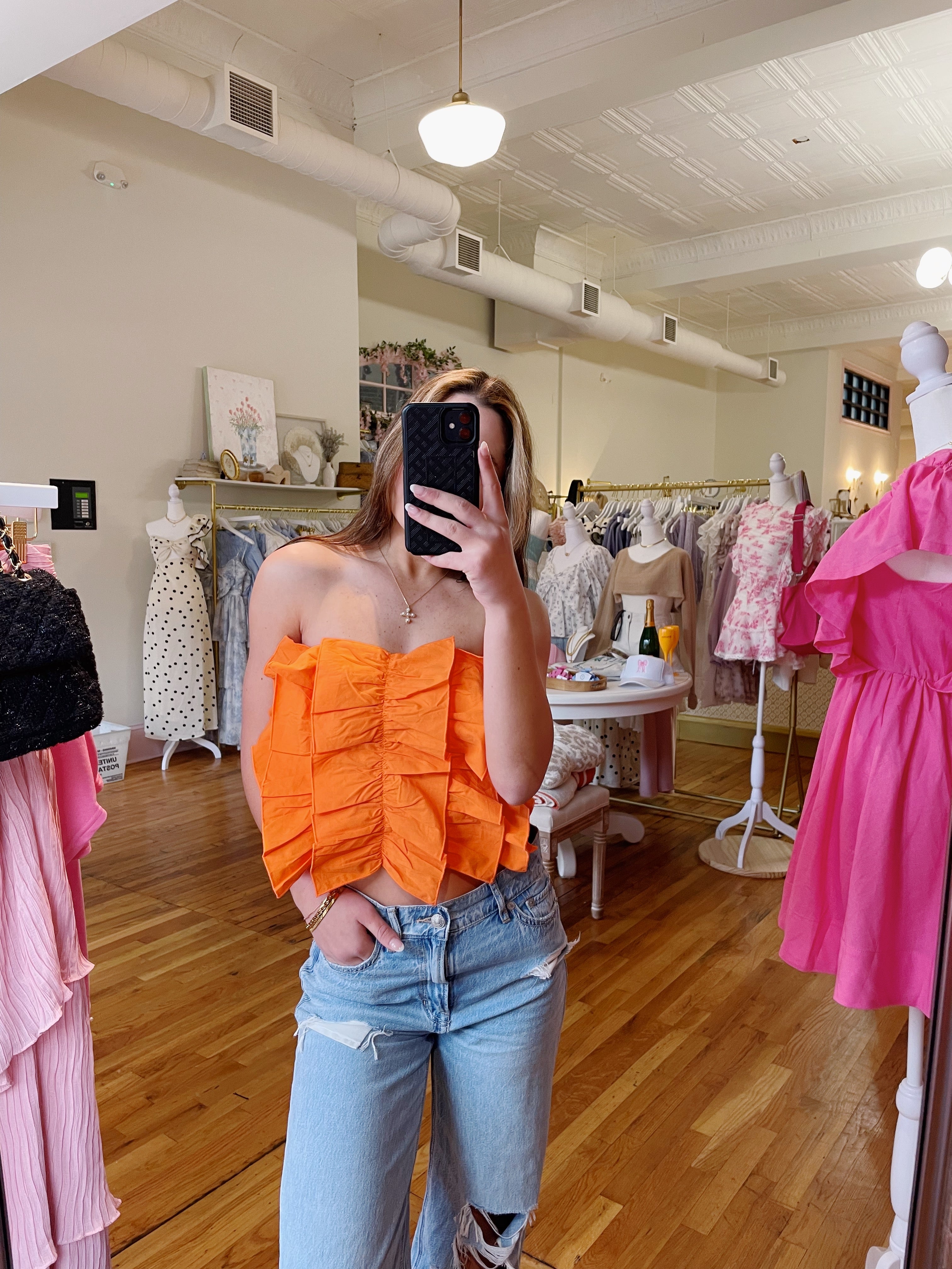 Shelly Ruffle Top - Sunkist