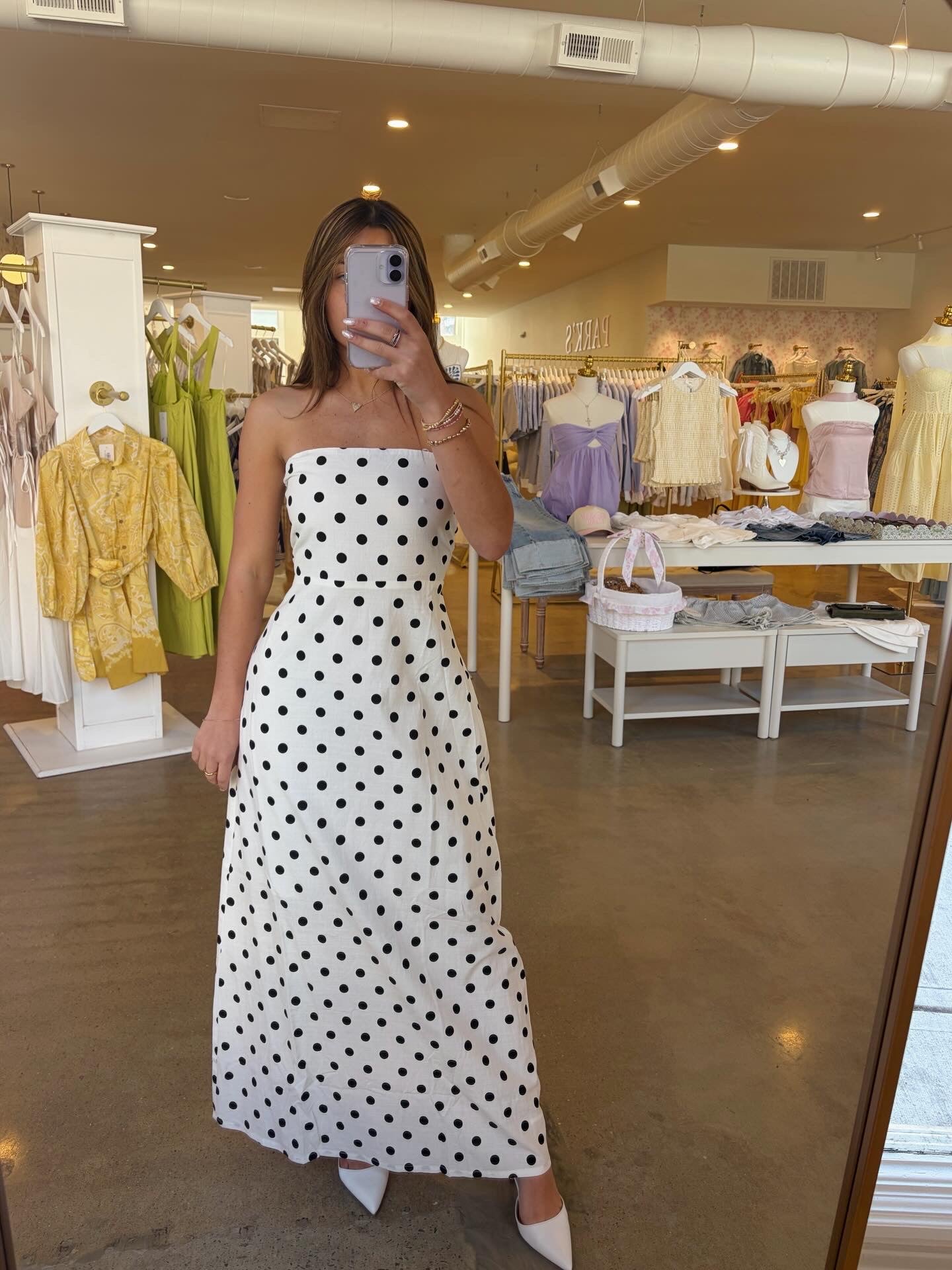 Bella Midi Dress - White & Black Polka Dot