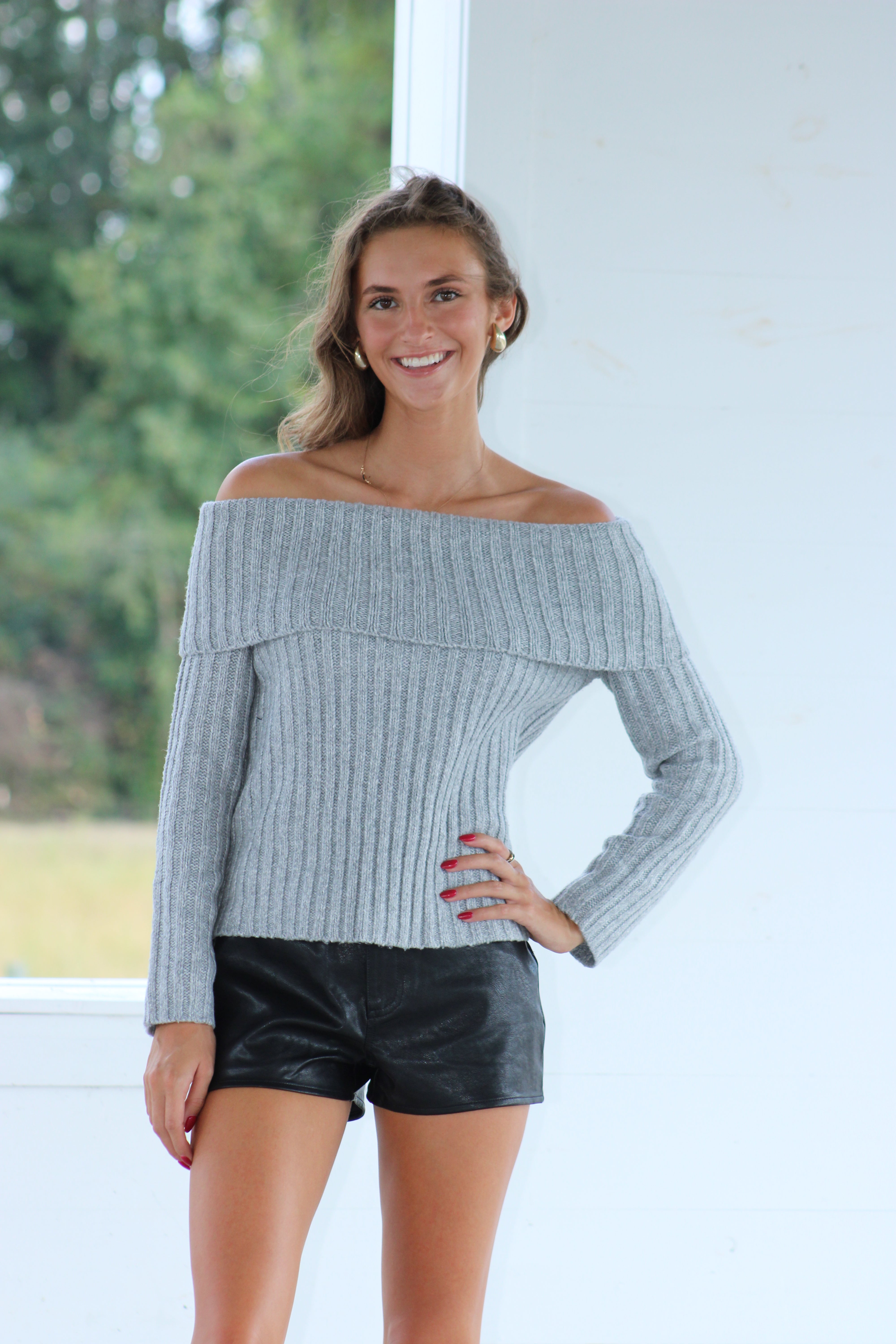 Hallie Off The Shoulder Sweater - Grey