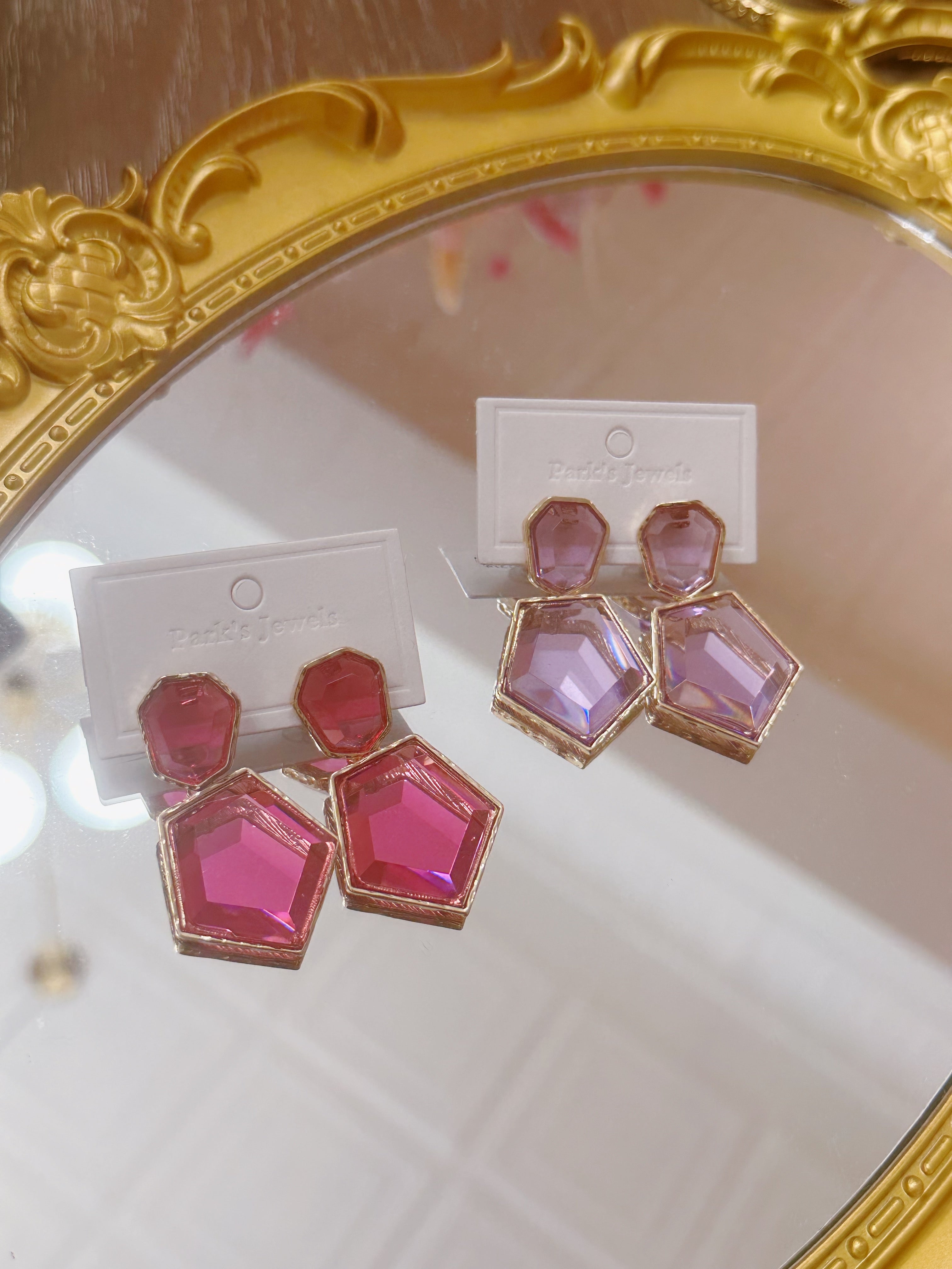 Crystal Geometry Earrings - Pink