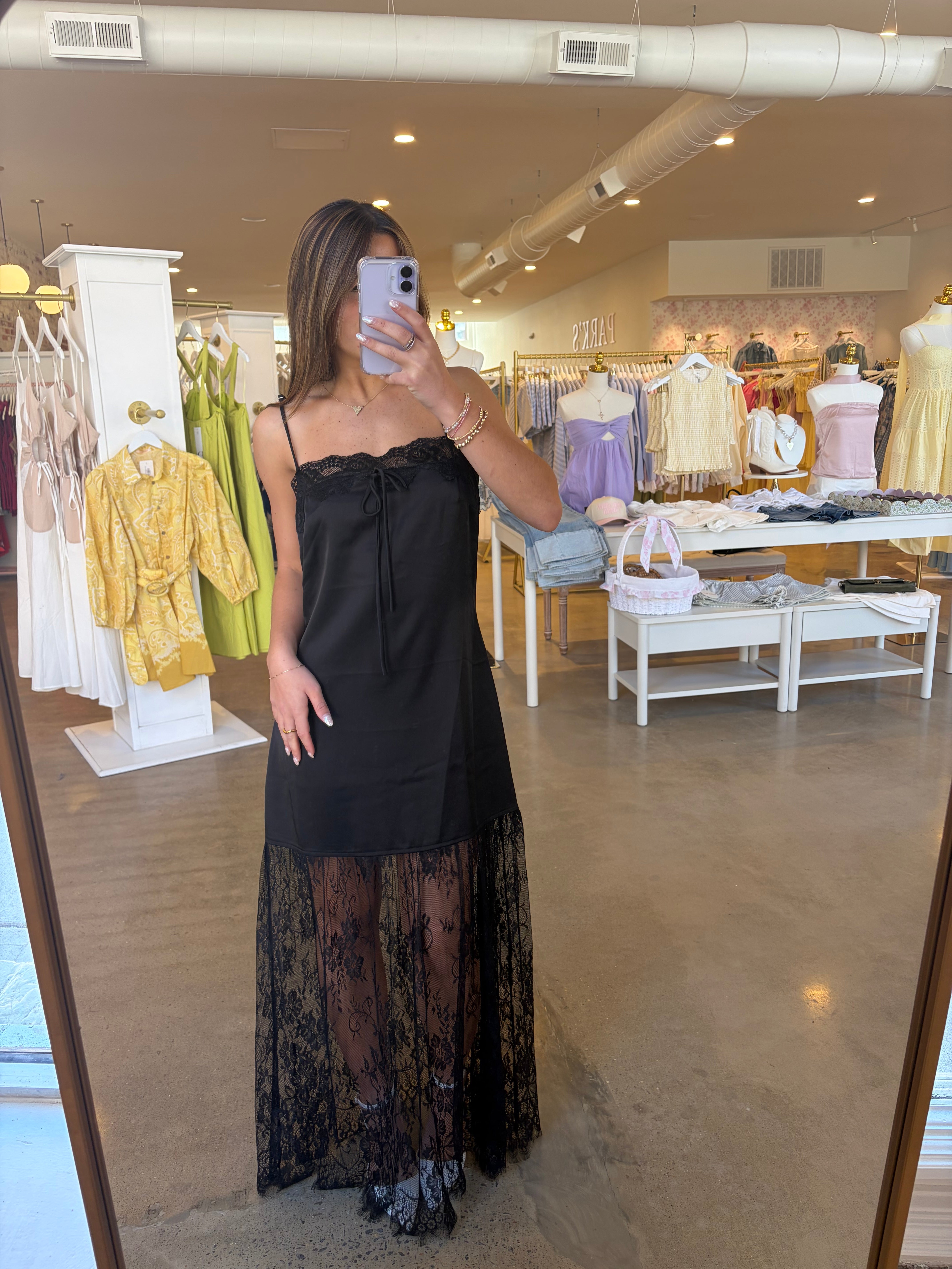 Night On The Town Lace Satin Maxi Dress - Black