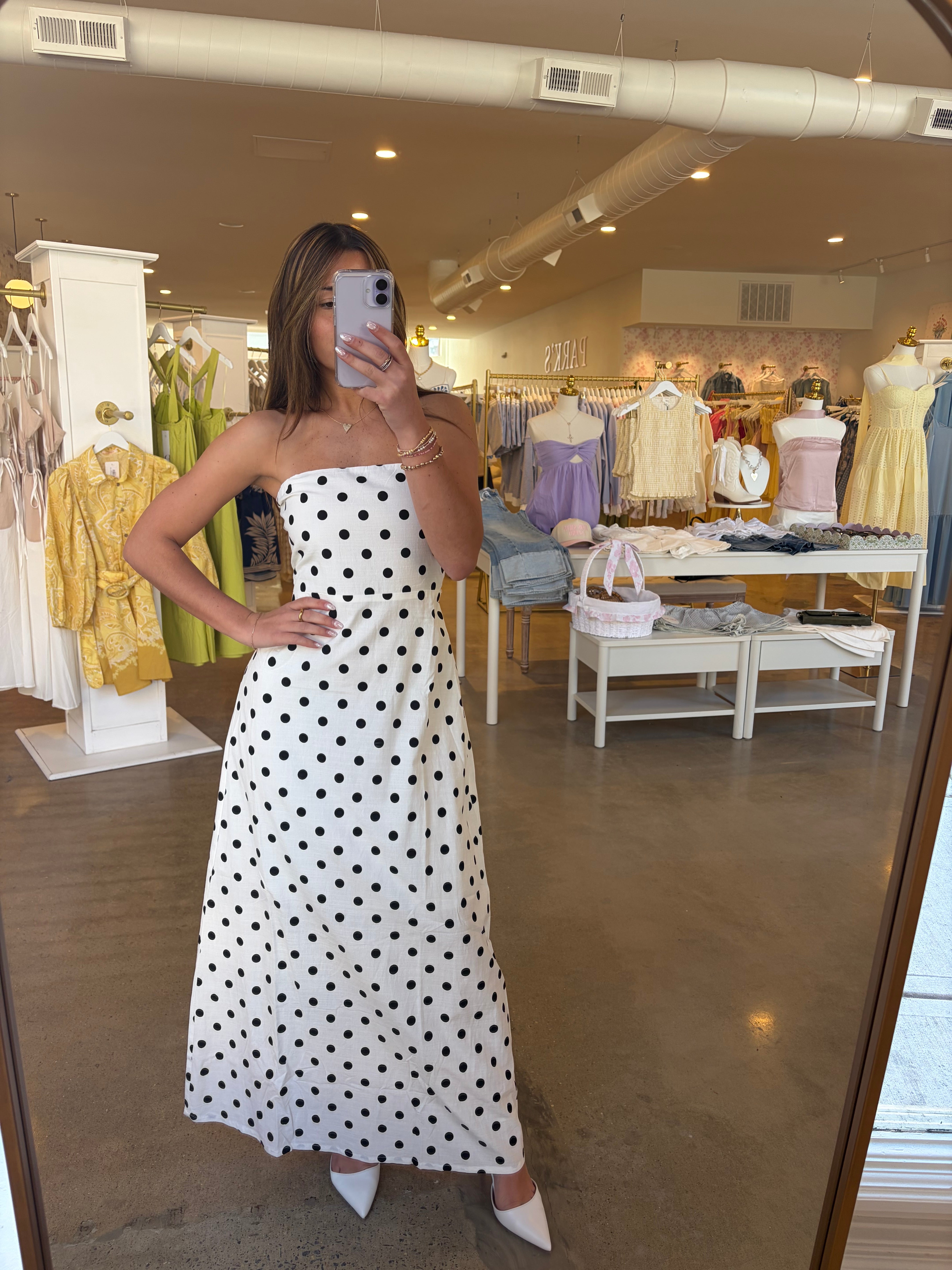 Bella Midi Dress - White & Black Polka Dot