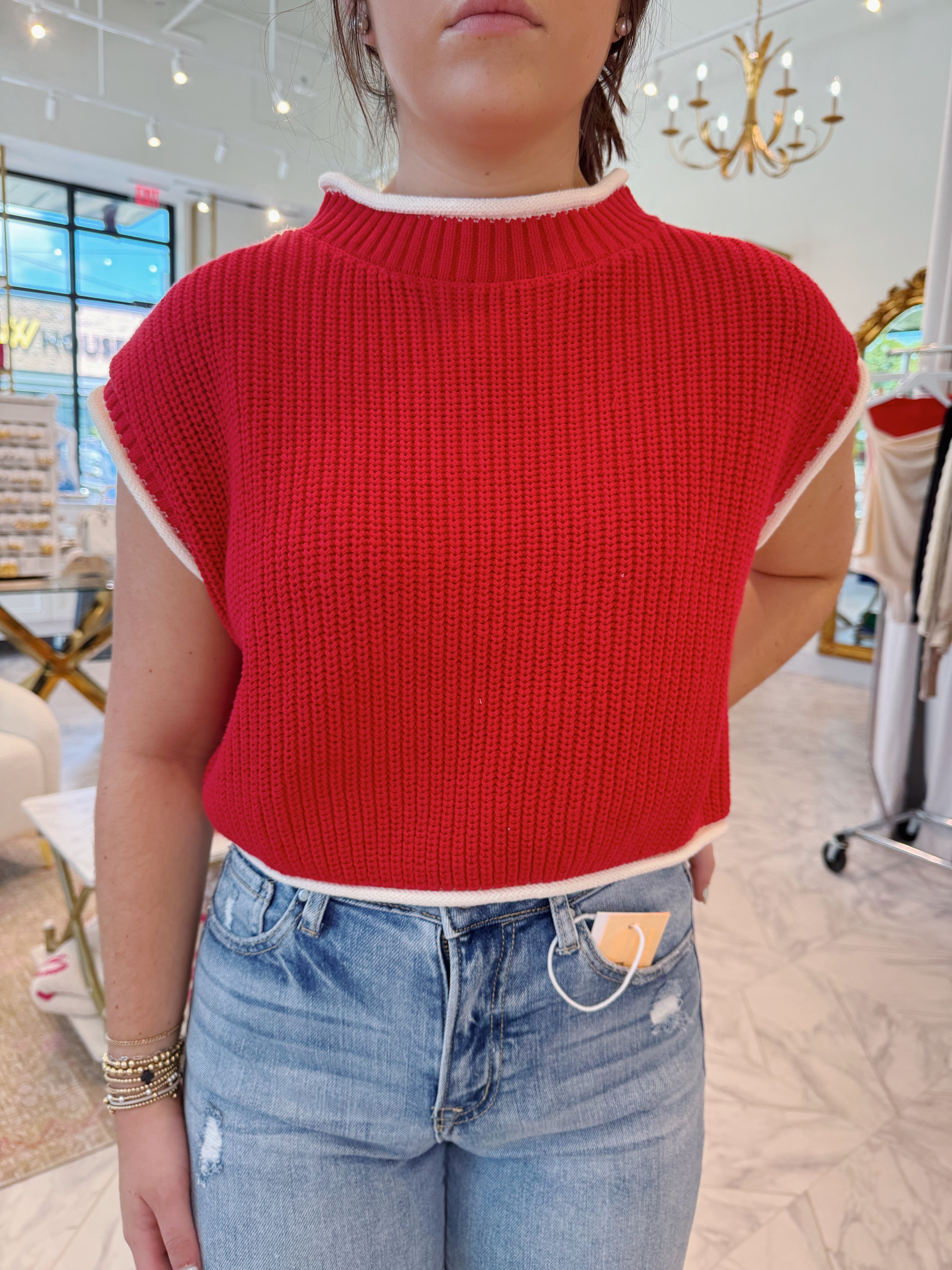 Time To Rally Sweater Top - Red