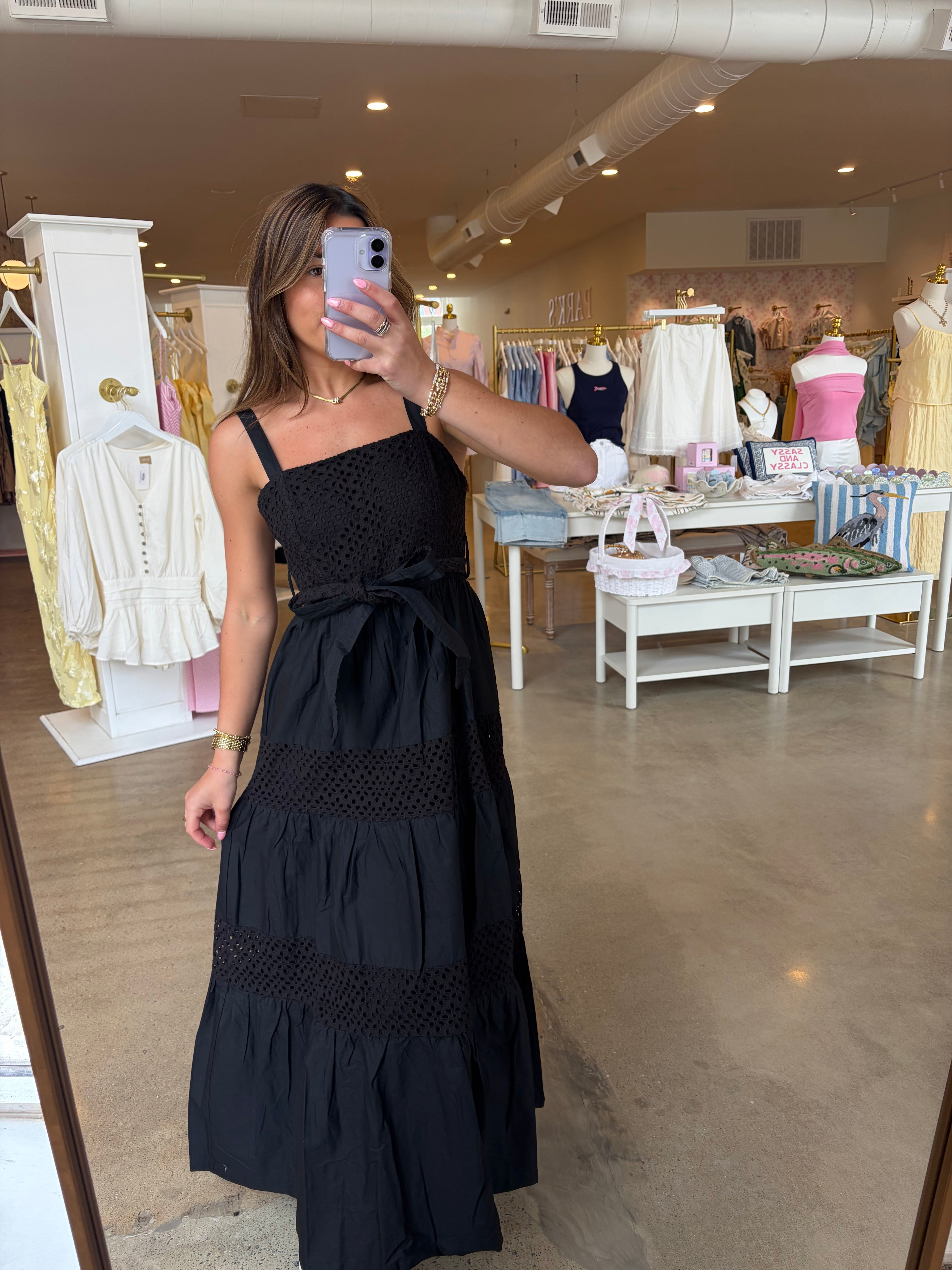 Cooper Eyelet Midi Dress - Black