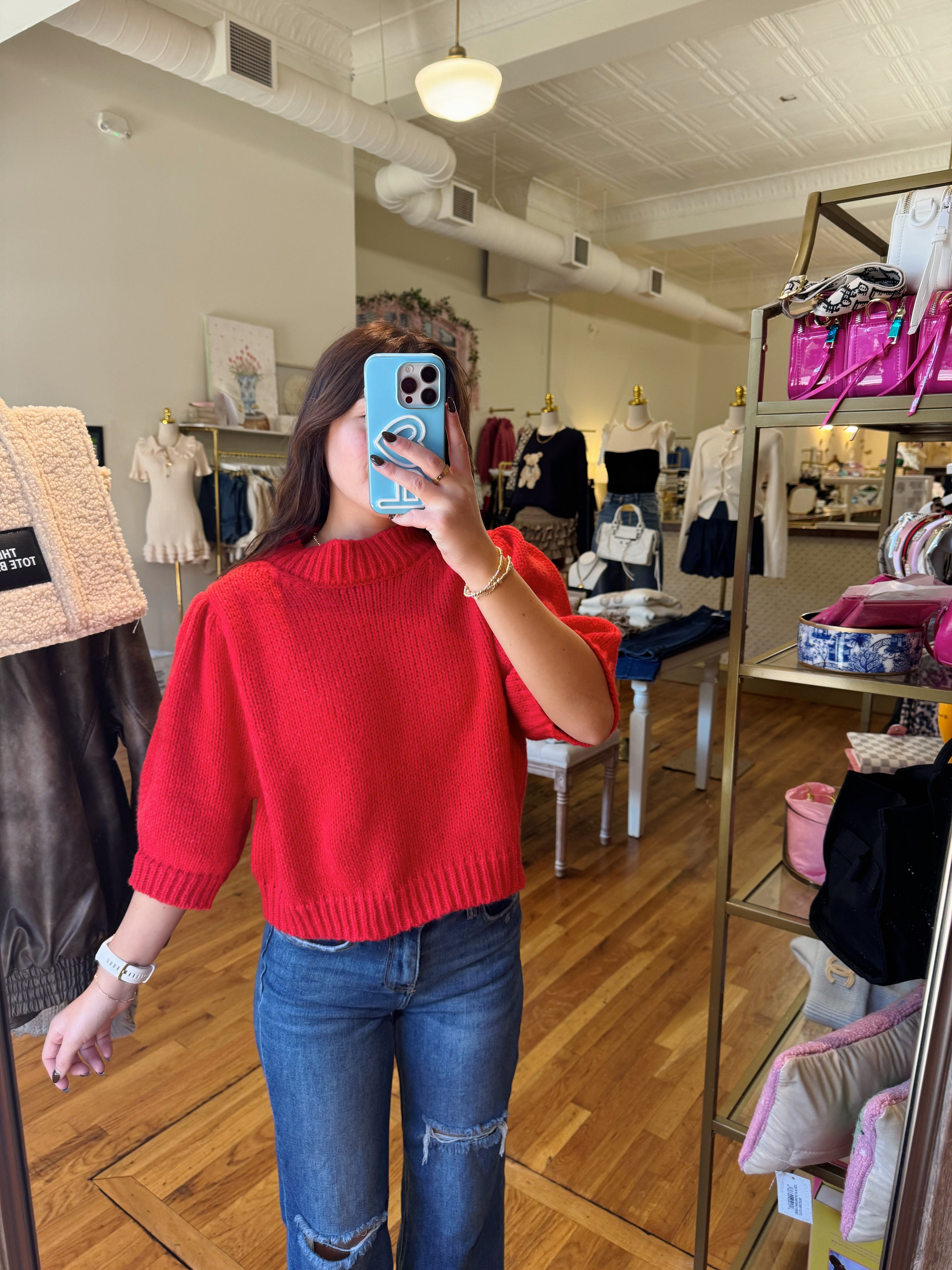 Warm Heart Sweater Top - Red