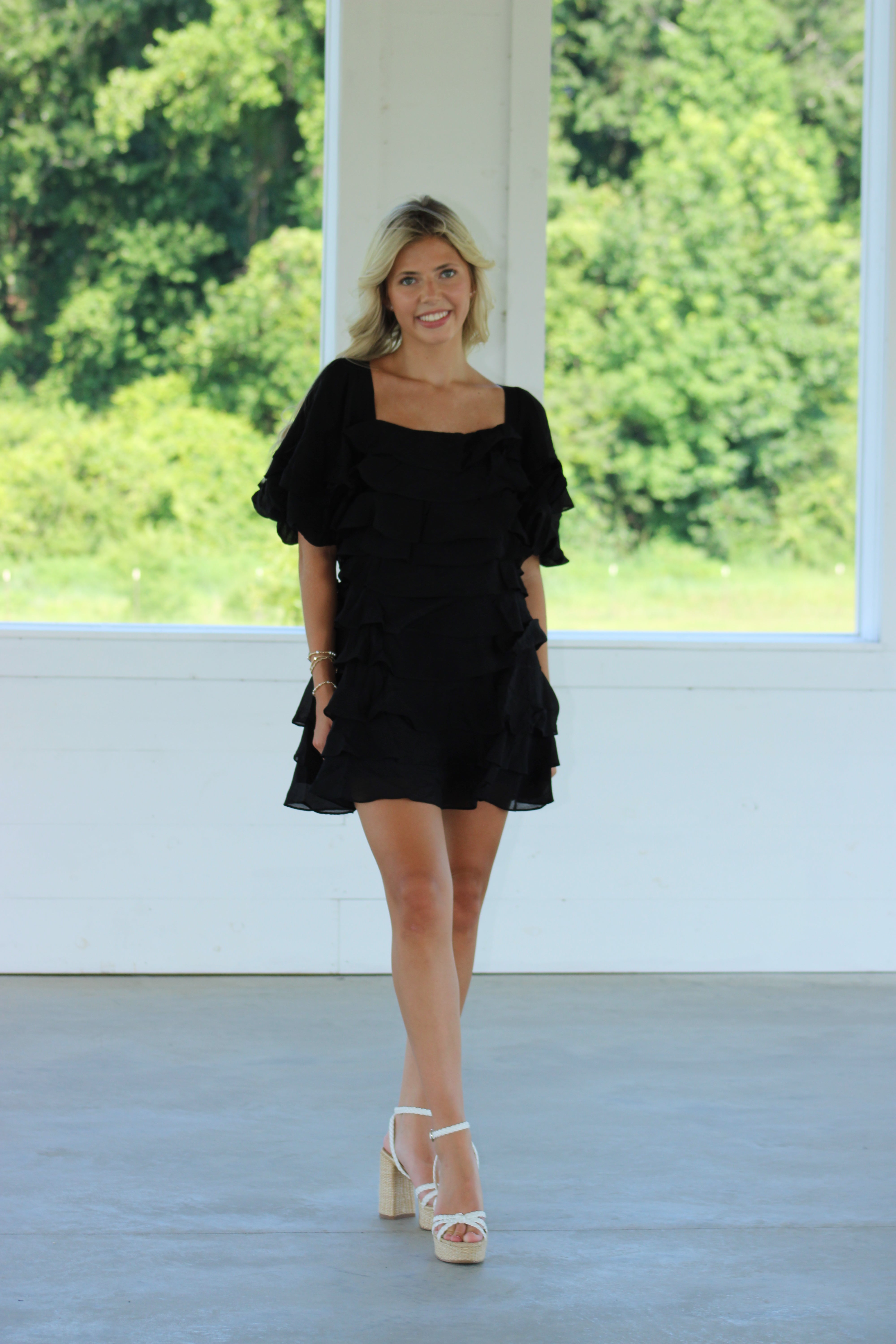 Ana Ruffle Mini Dress - Black