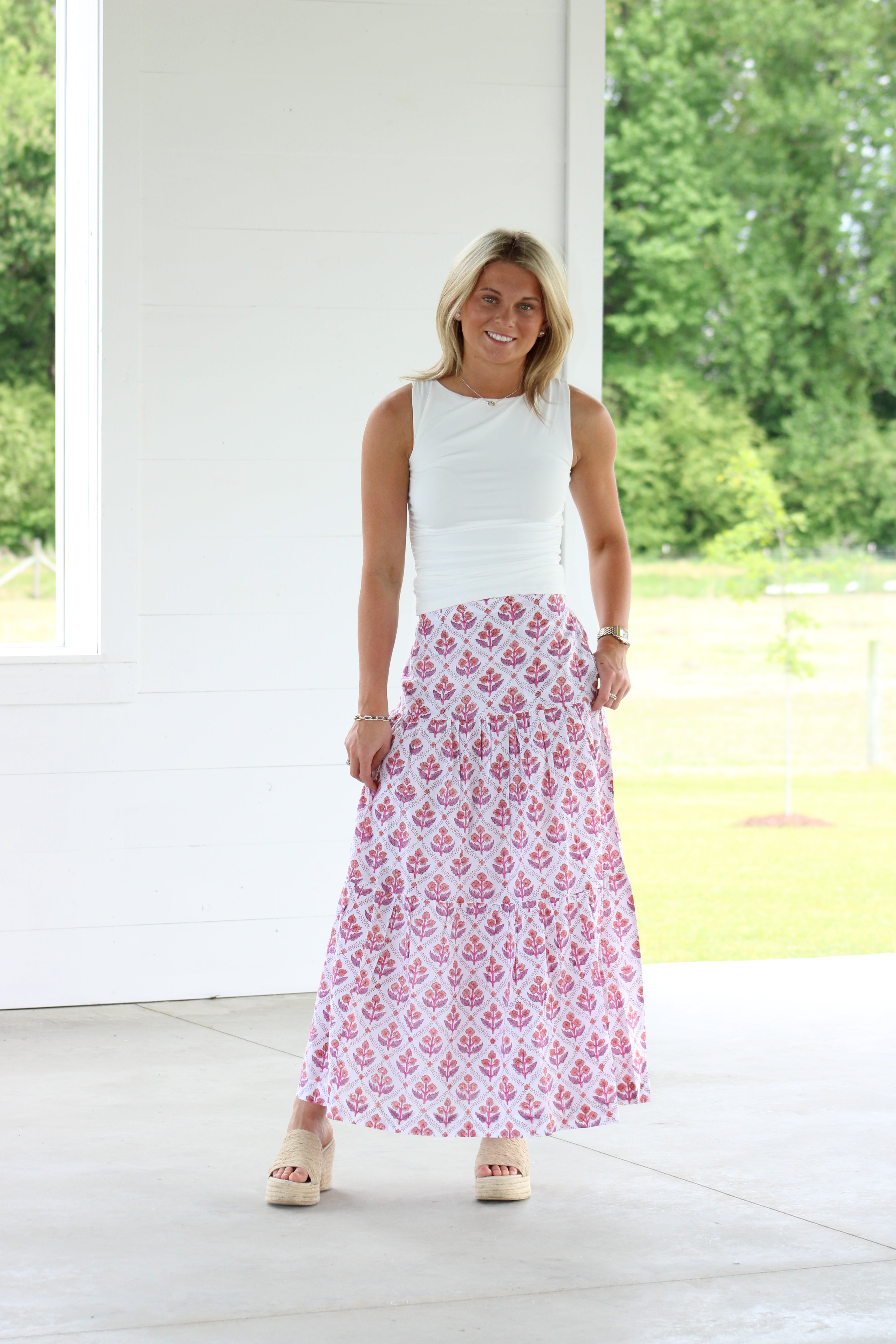 Serefina Midi Skirt - Purple & White
