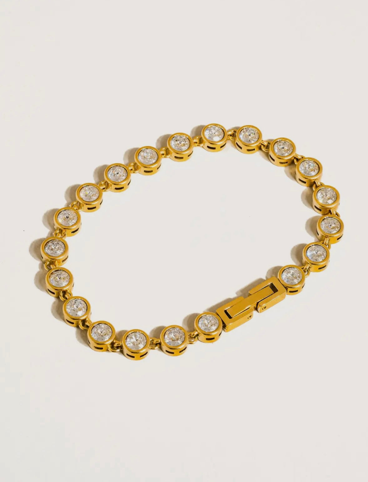 Amity 18K Gold Non-Tarnish Round Rhinestone Bracelet