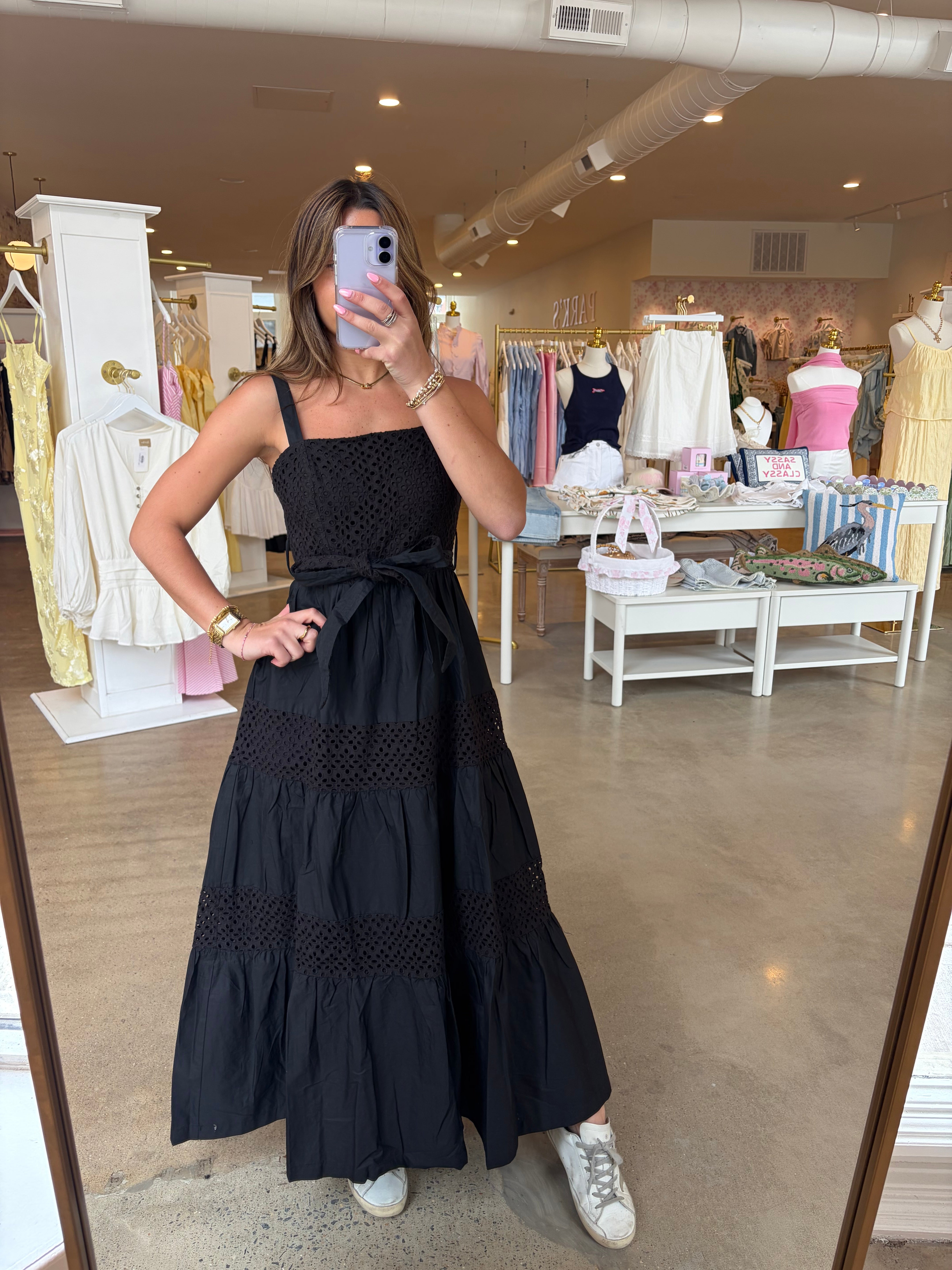 Cooper Eyelet Midi Dress - Black