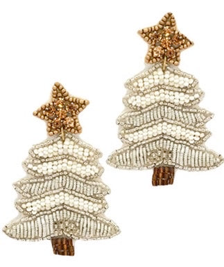 Winter Tree Beaded Earrings - White