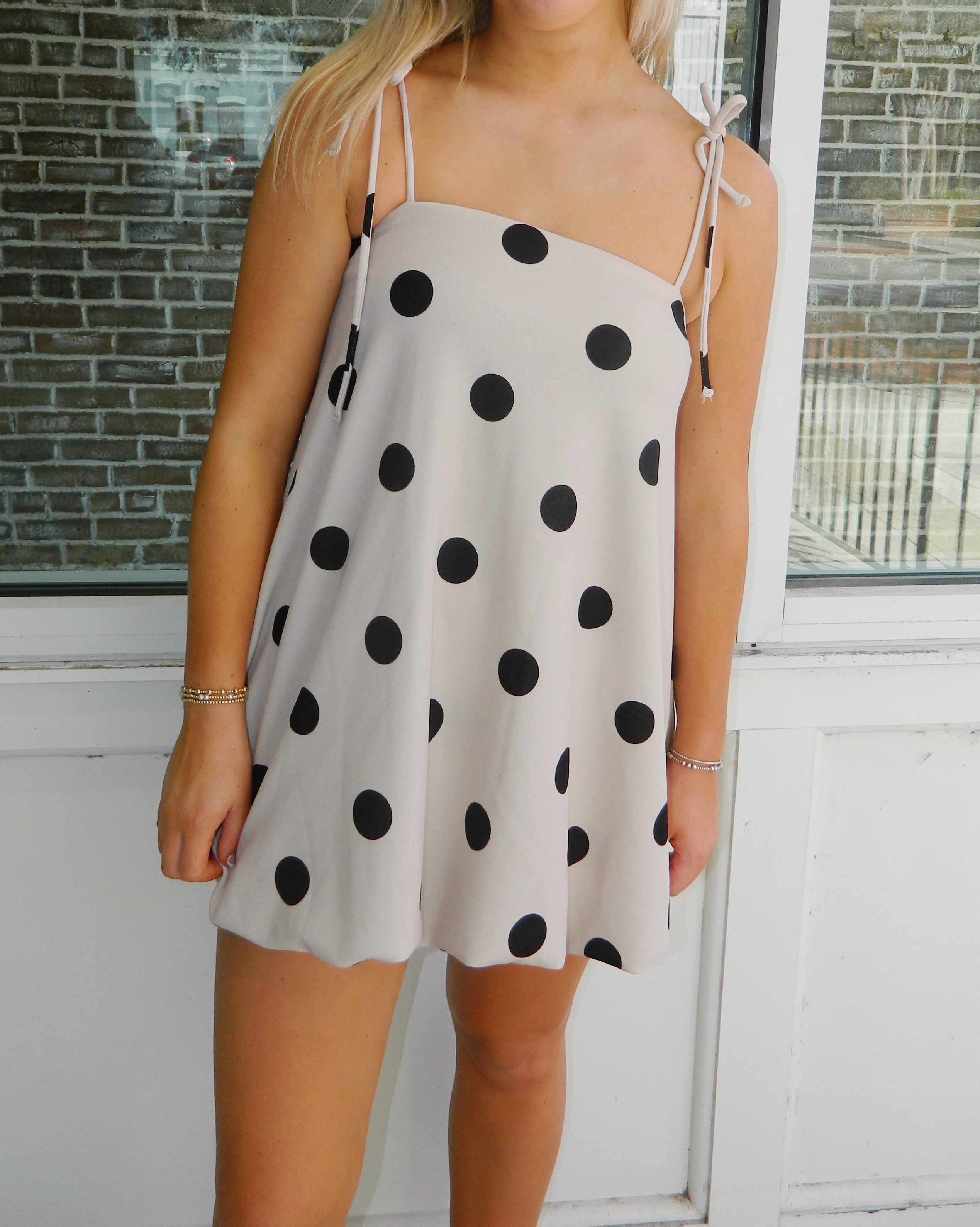 Posie Dress - Taupe & Black Polka Dot