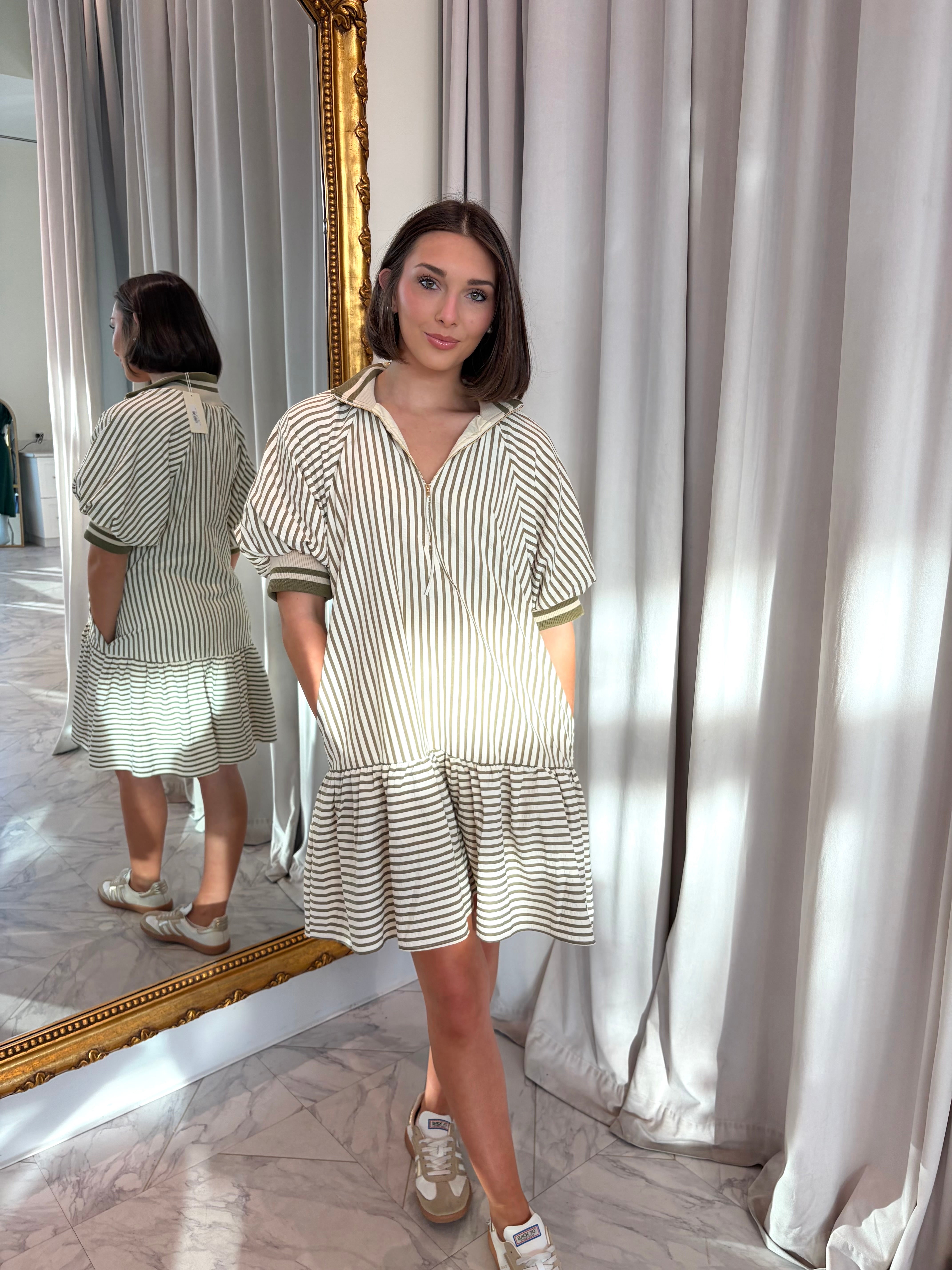 London Mini Dress - Stripe Olive