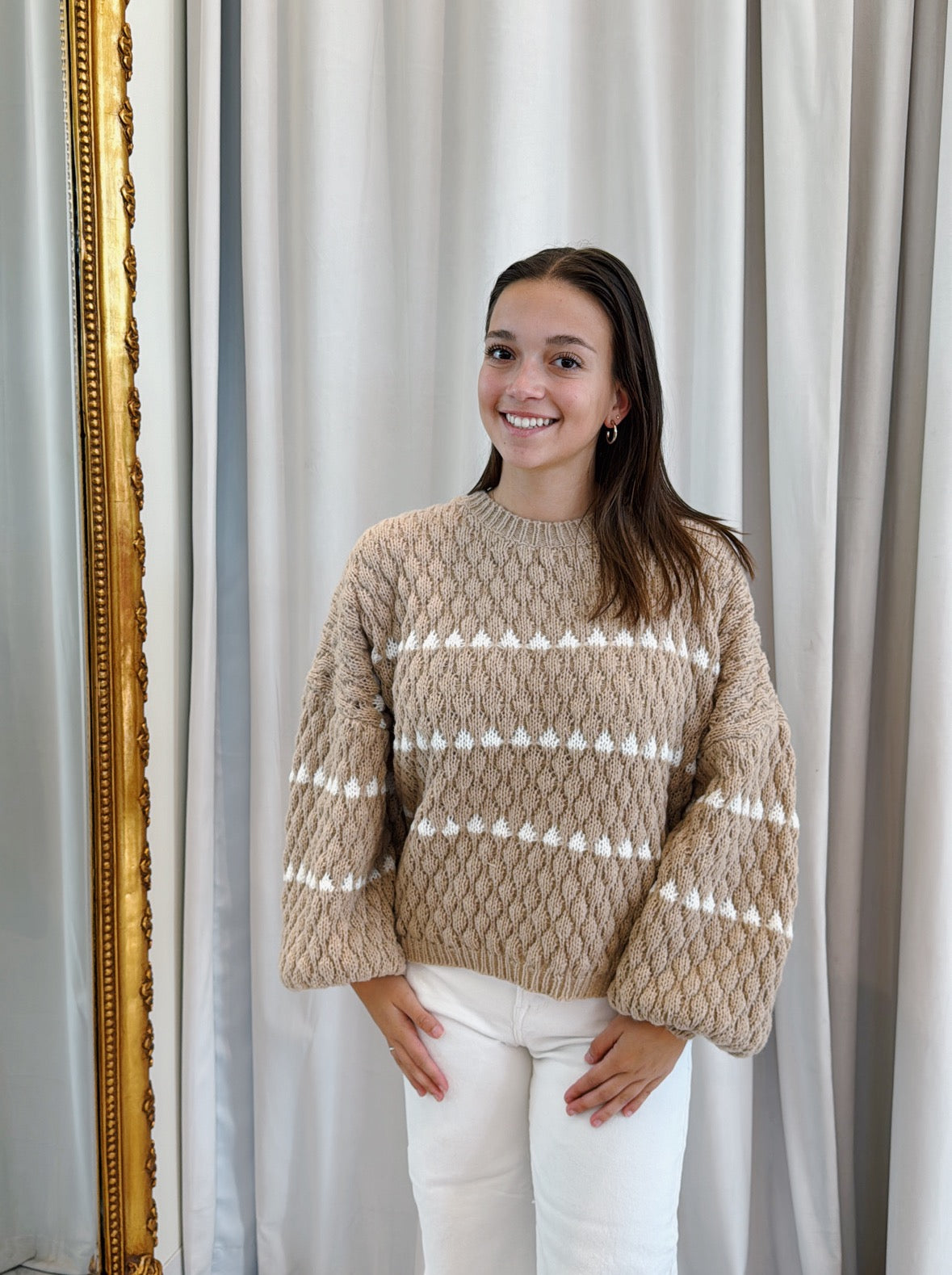 Nina Sweater - Taupe/Off White