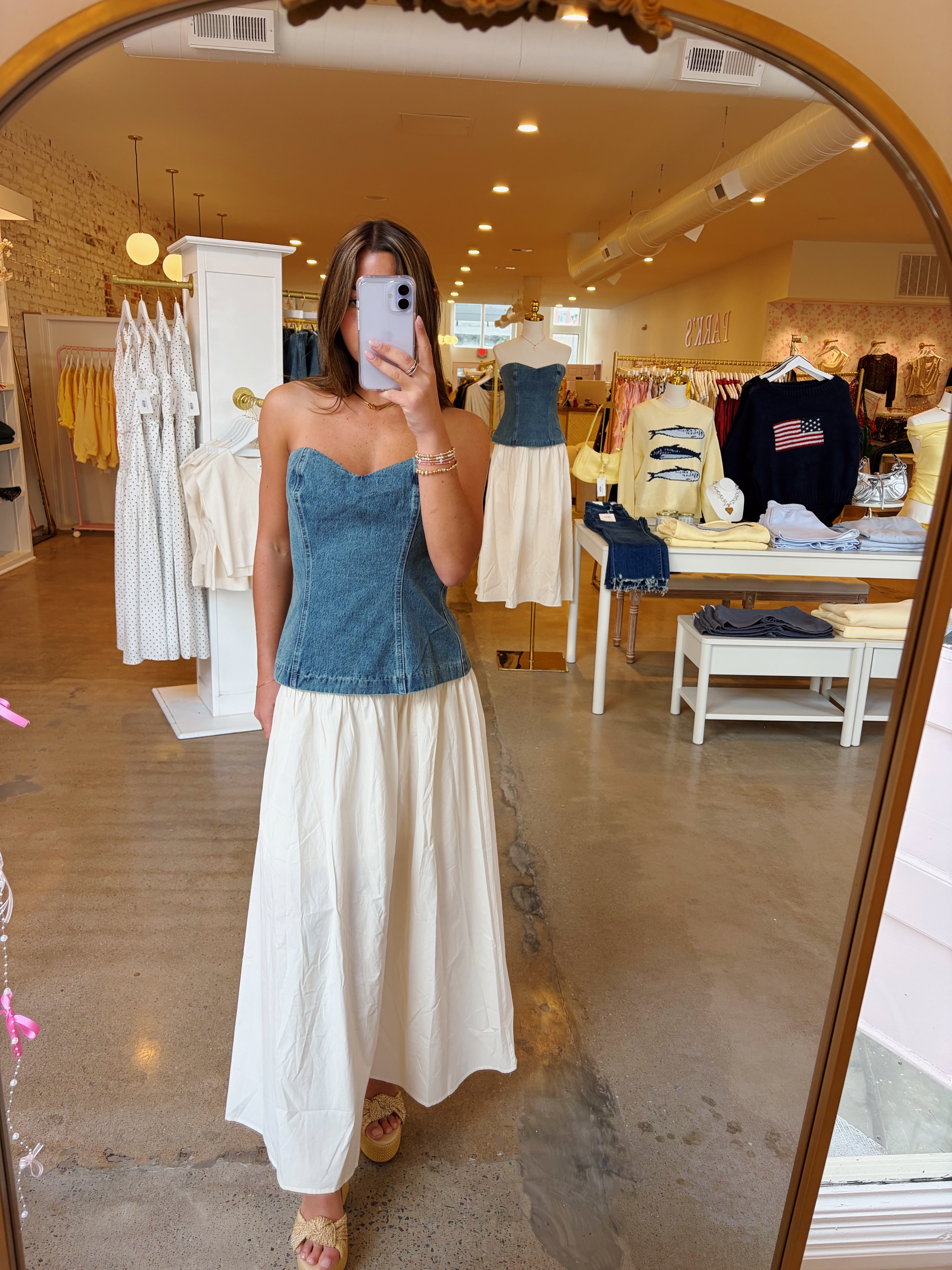 Meadow Midi Dress - Denim & White