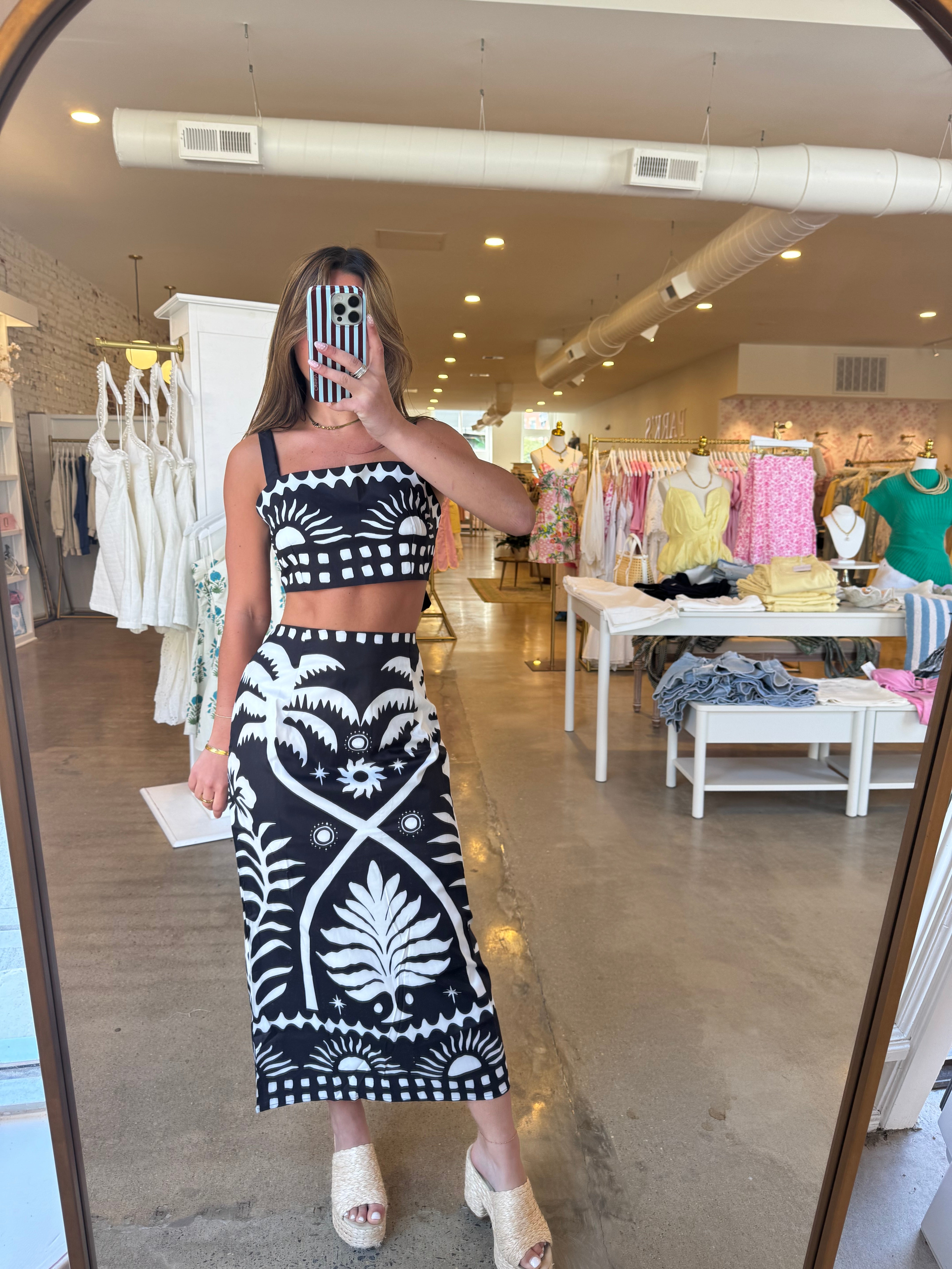 Resort Nights Top & Midi Skirt Set - Black