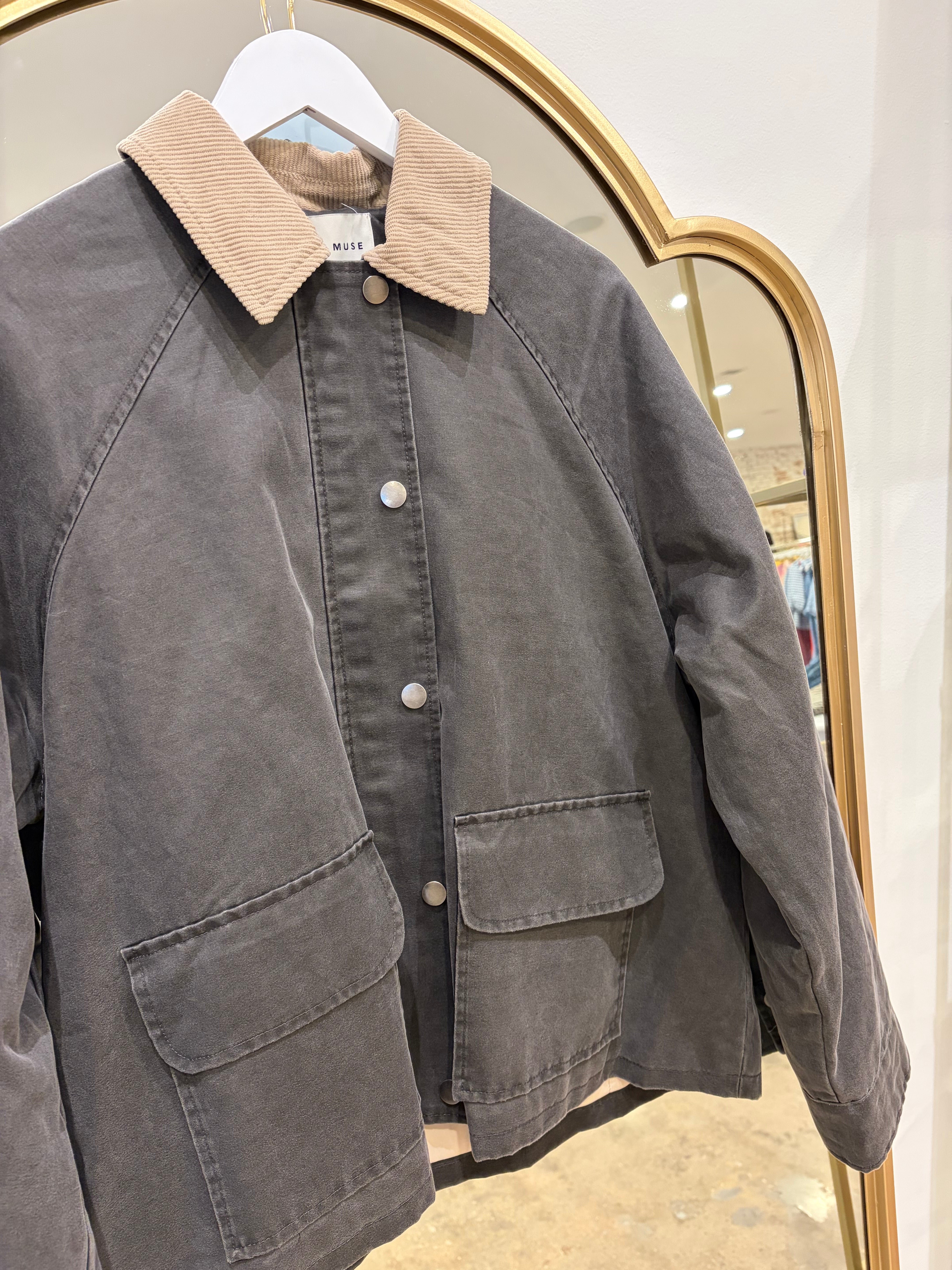 Upper East Side Collar Contrasted Utility Jacket - Charcoal