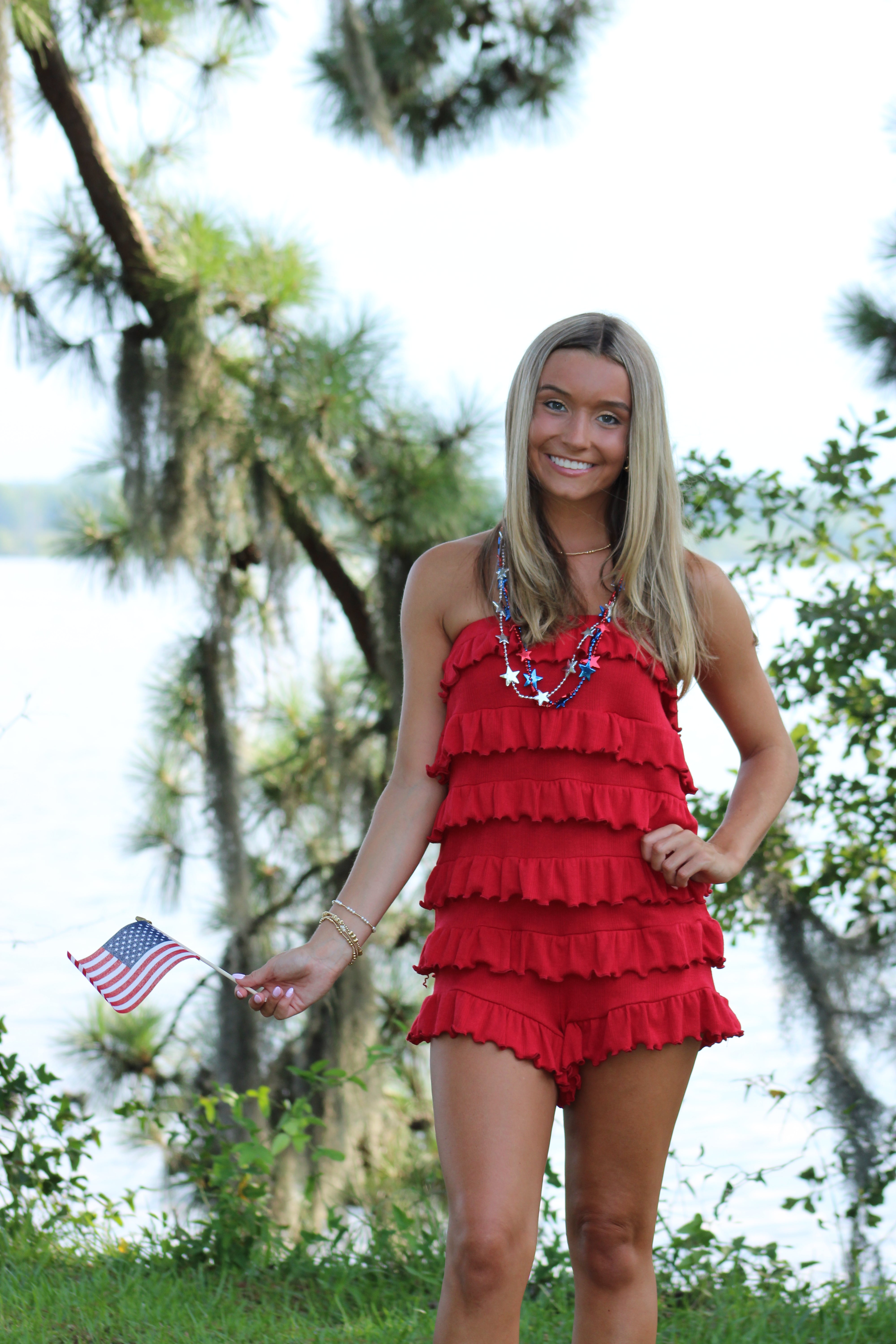 Feeling Fine Ruffle Romper - Red