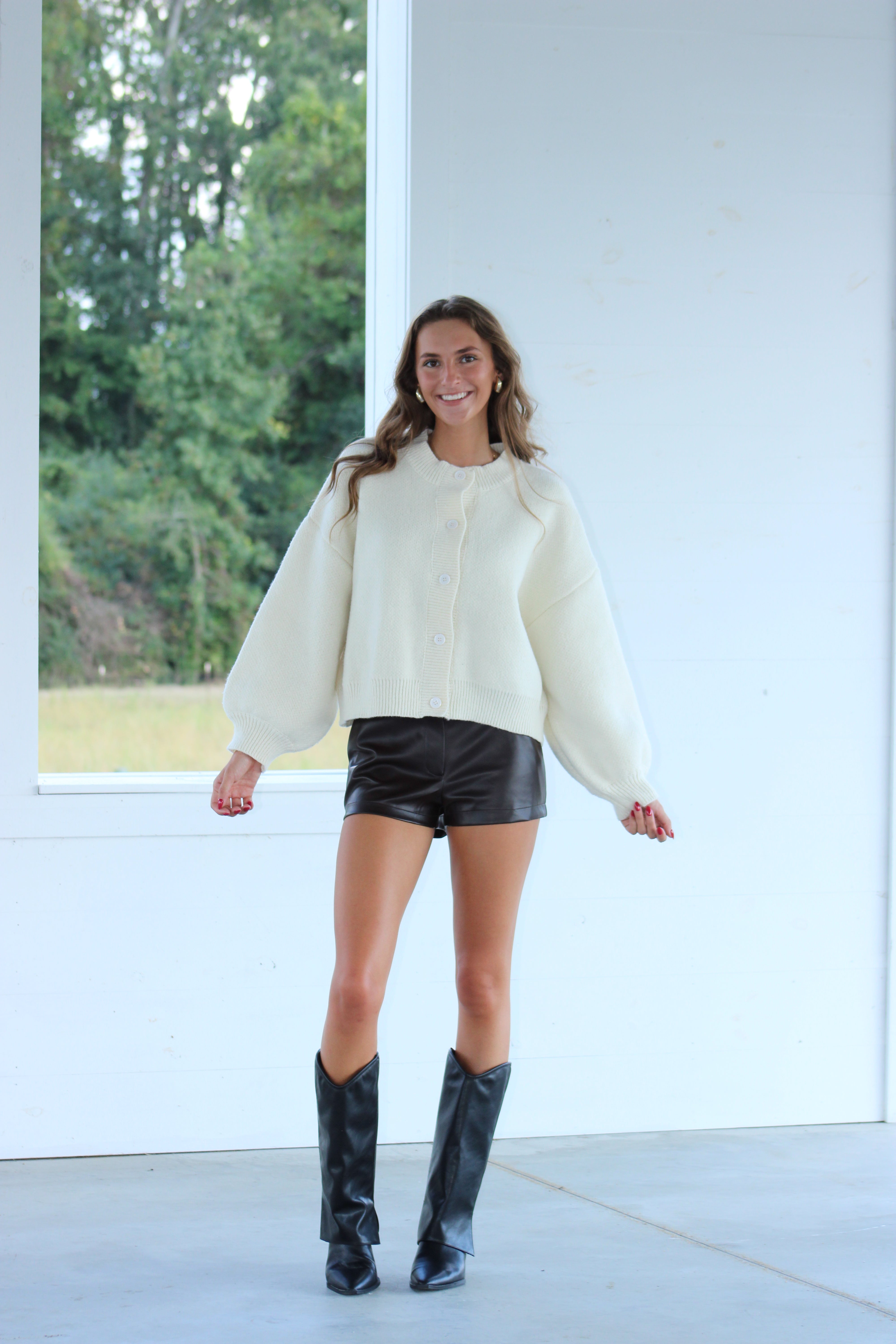 Remi Balloon Sleeve Sweater Cardigan - Ivory