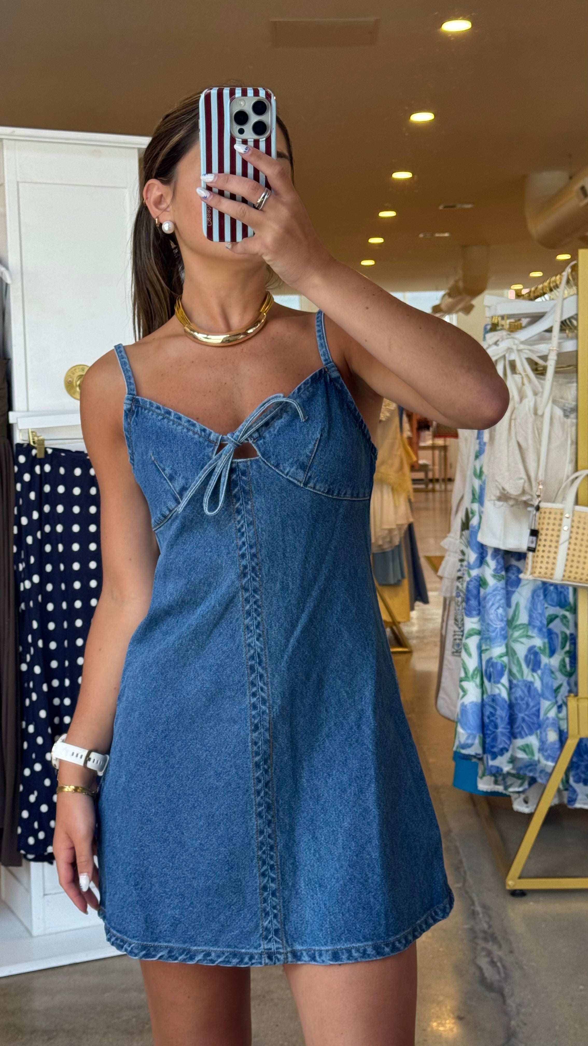 Olivia Denim Mini Dress - Dark Denim