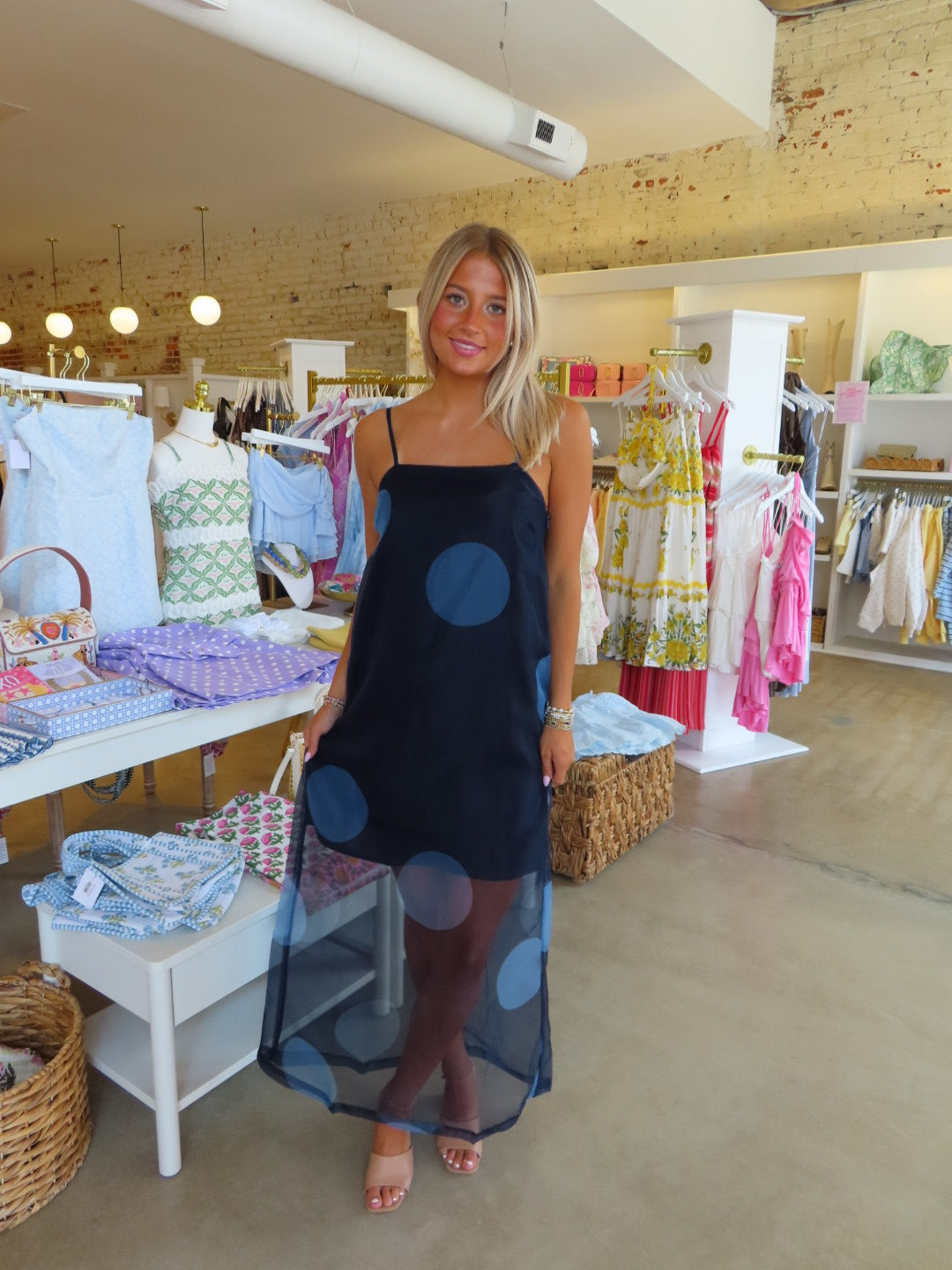 Renee Maxi Dress - Navy/Blue Polka Dot