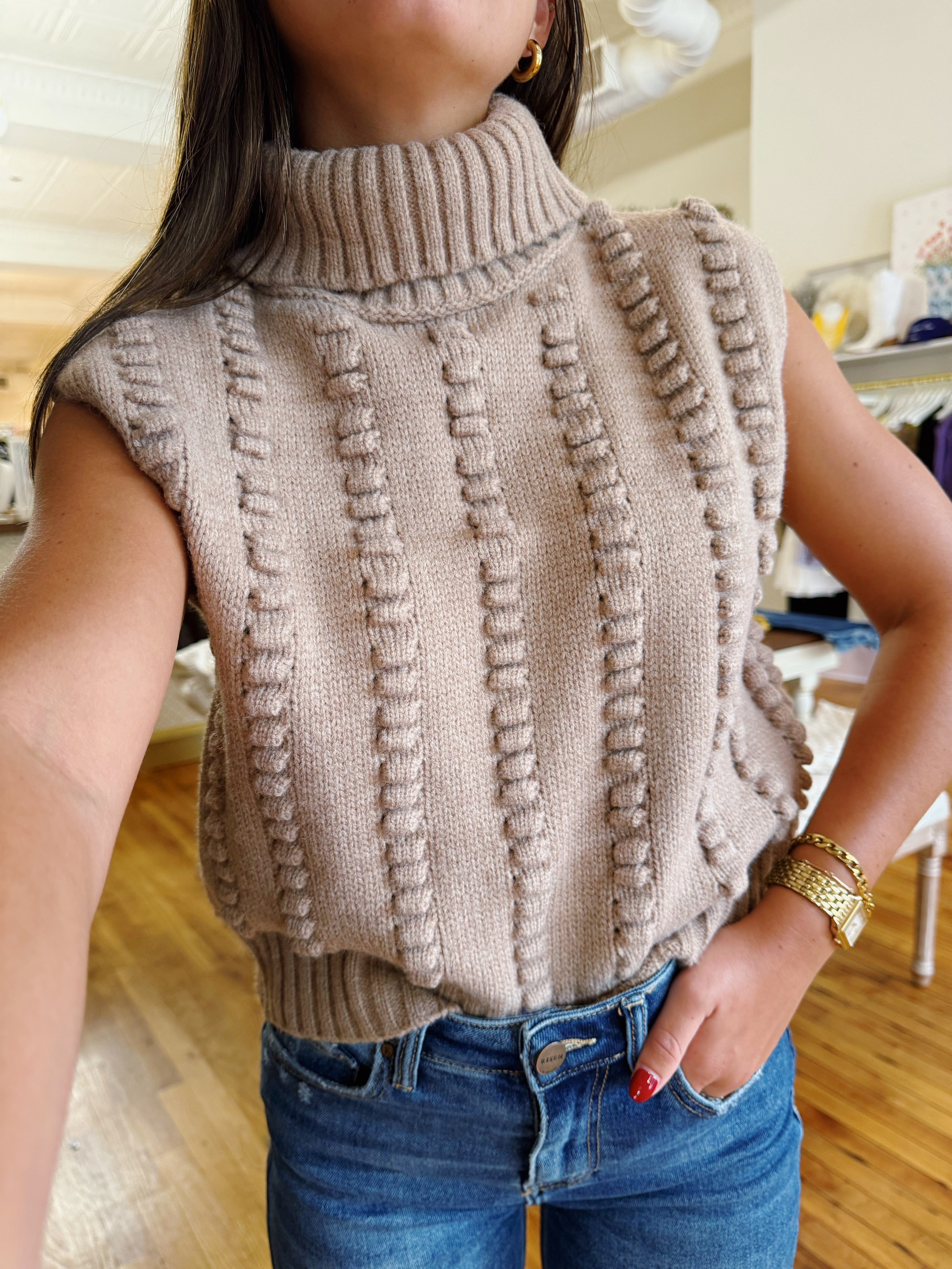 Julia Knit Turtle Neck Top - Taupe