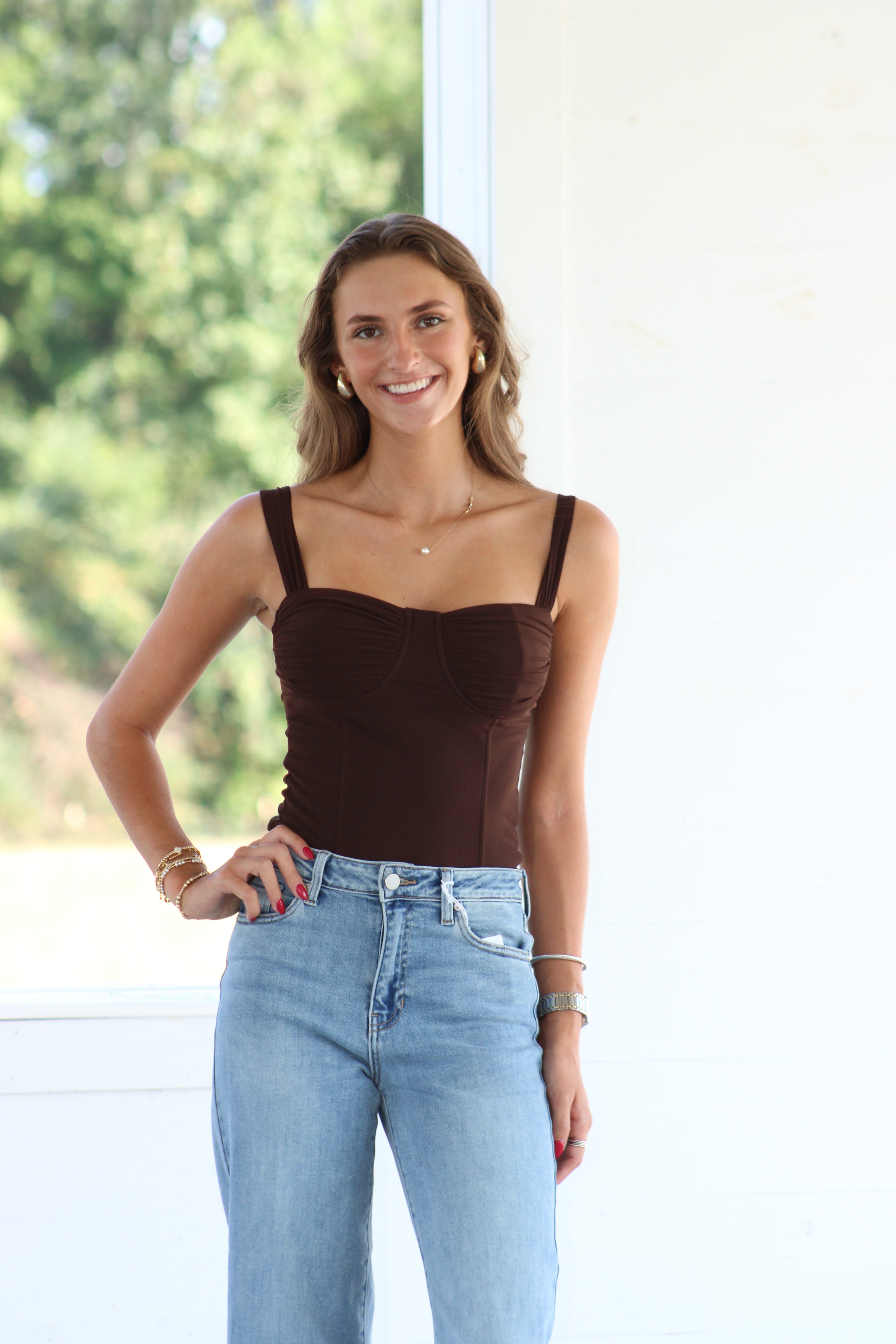 Mandy Mesh Bustier Top - Brown