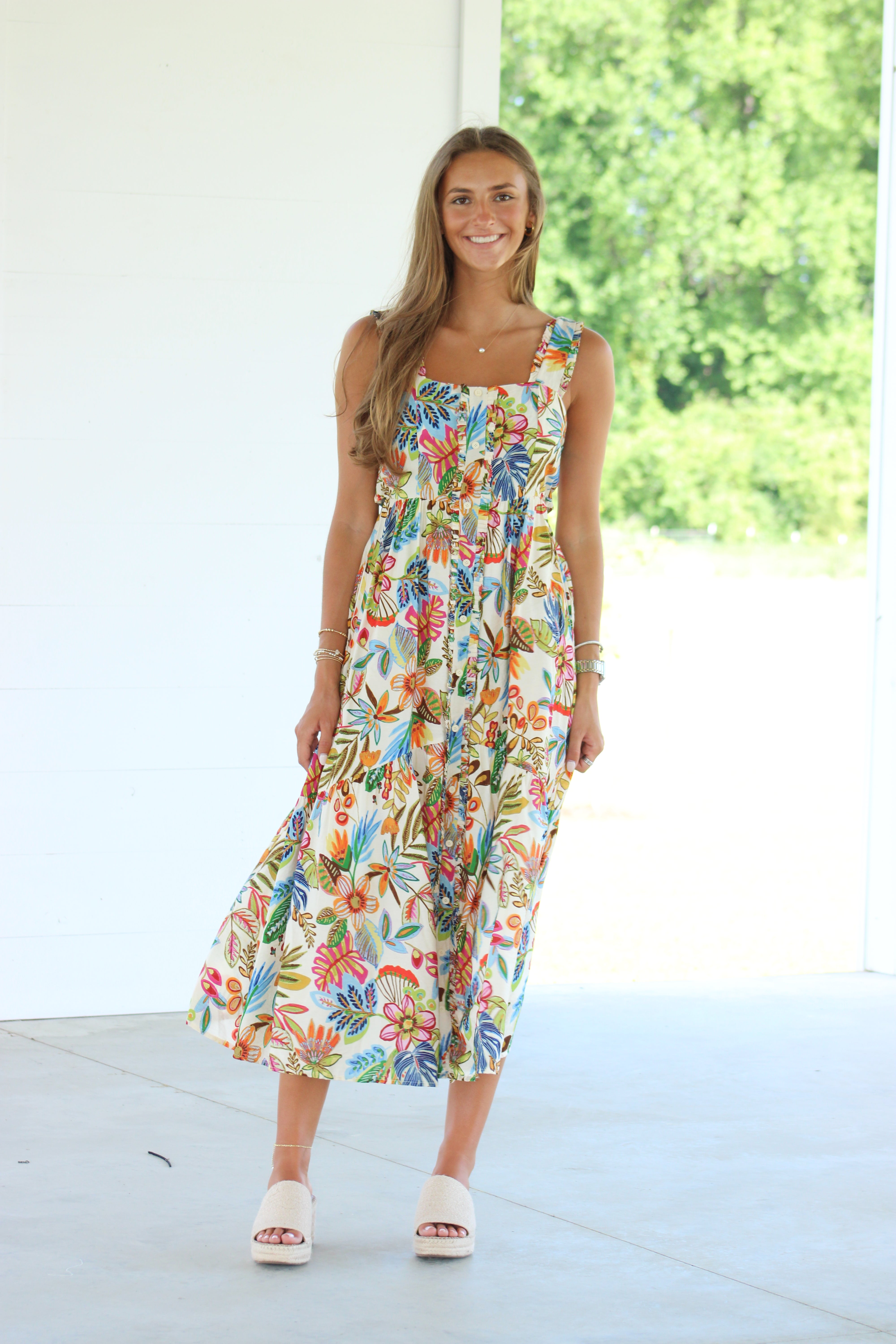 Garden Oasis Maxi Dress - Natural