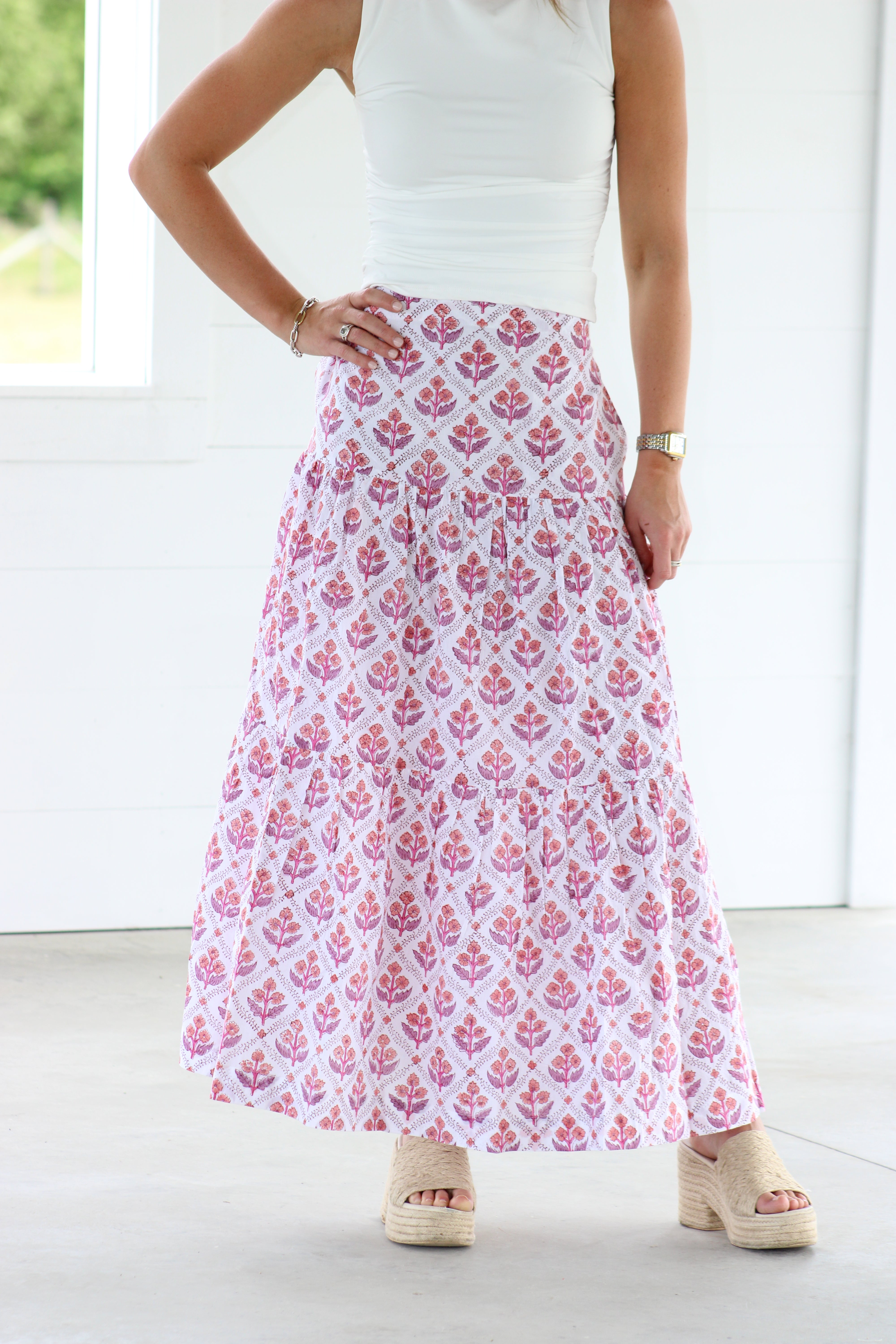 Serefina Midi Skirt - Purple & White