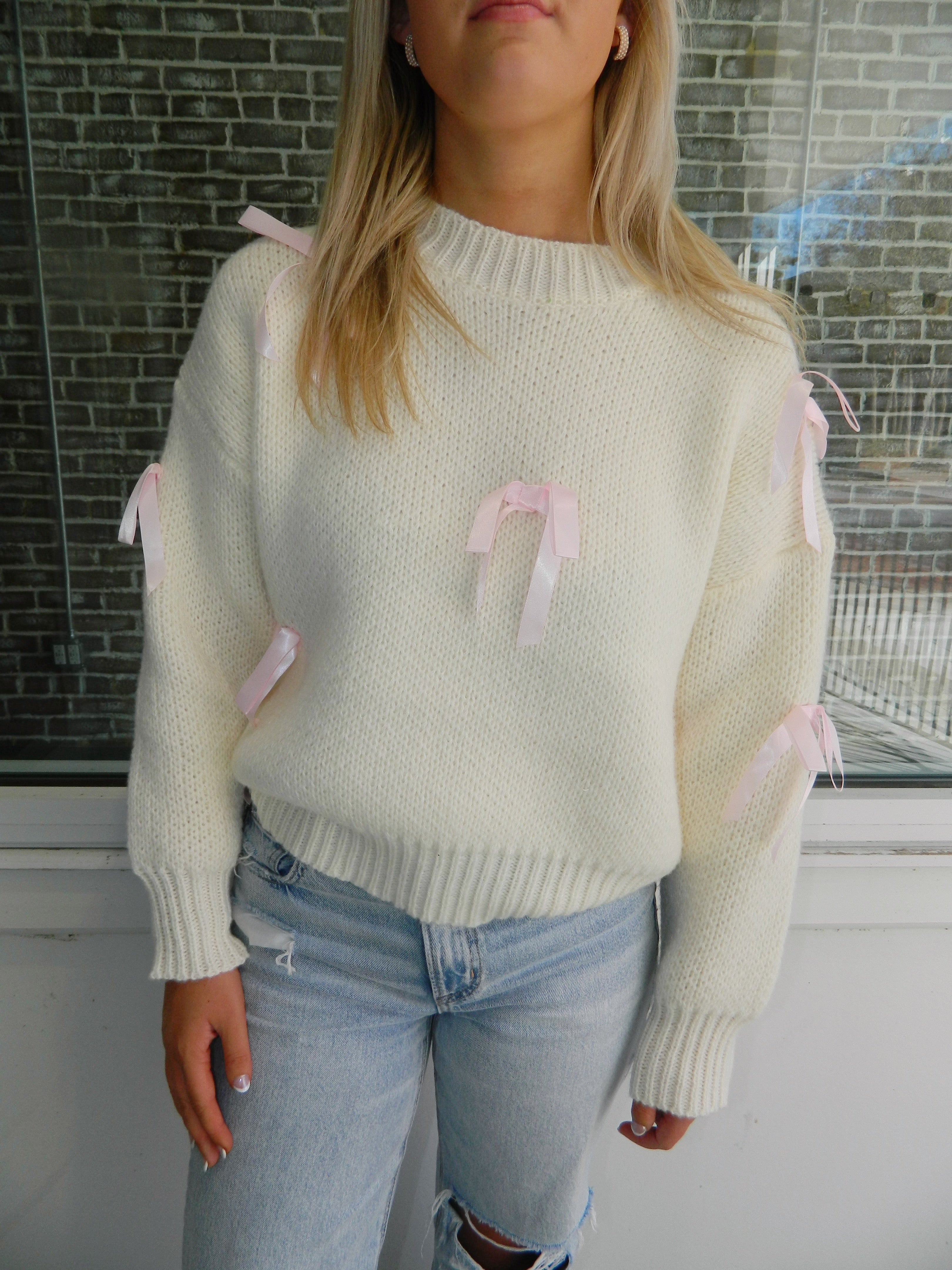 Pretty Little Thing Sweater - Cream & Pink bows