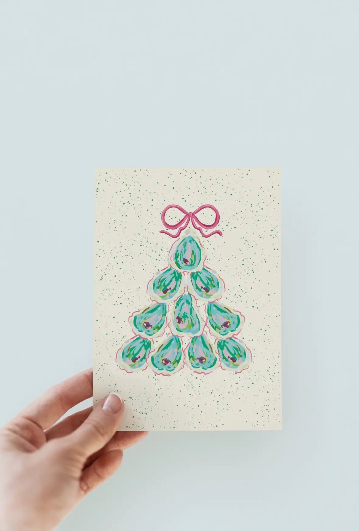 Colorful Oyster Tree Branch Coastal Holiday Greeting Card