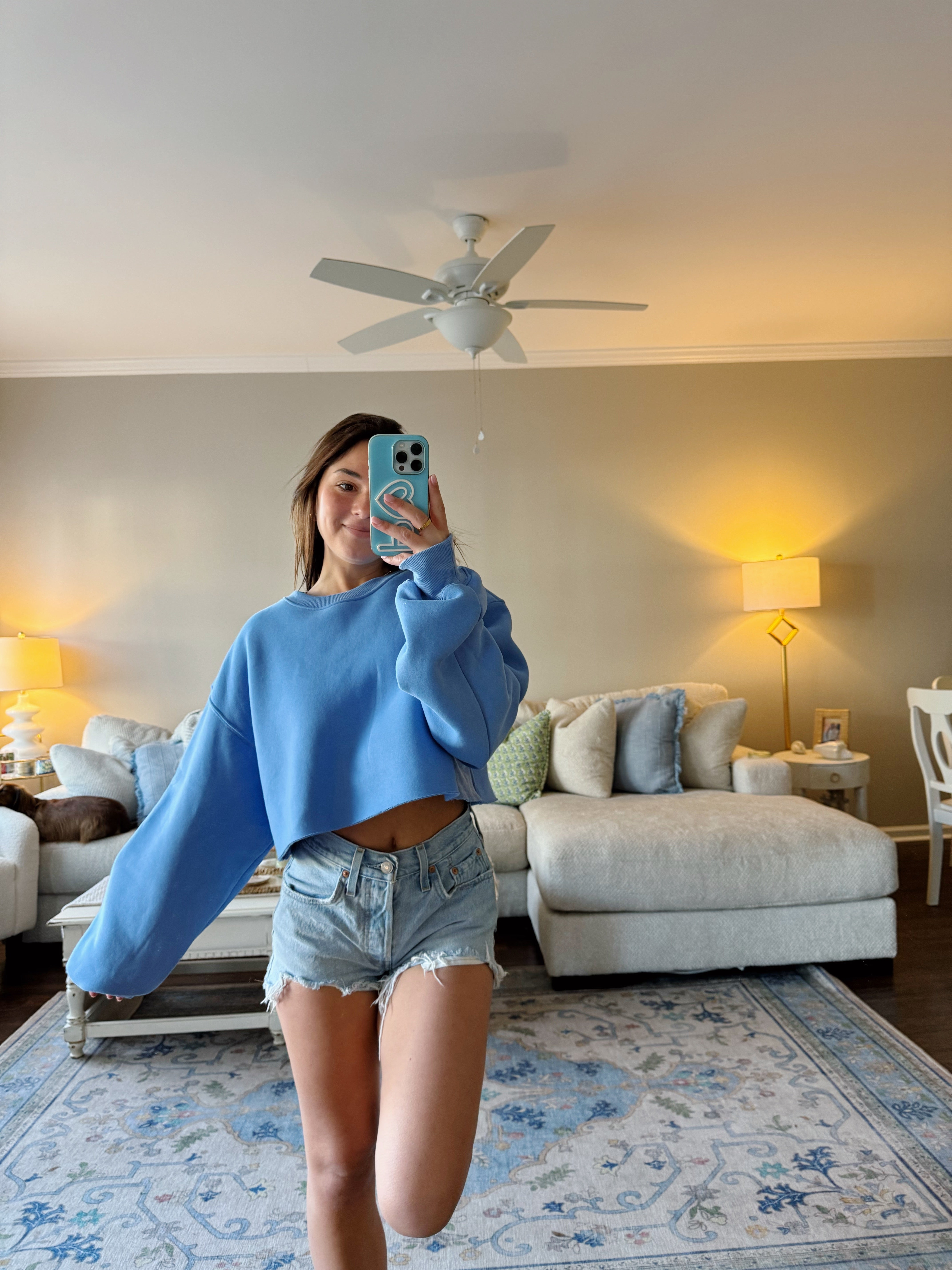 Kylie Loose Fit Crop Sweatshirt - Blue