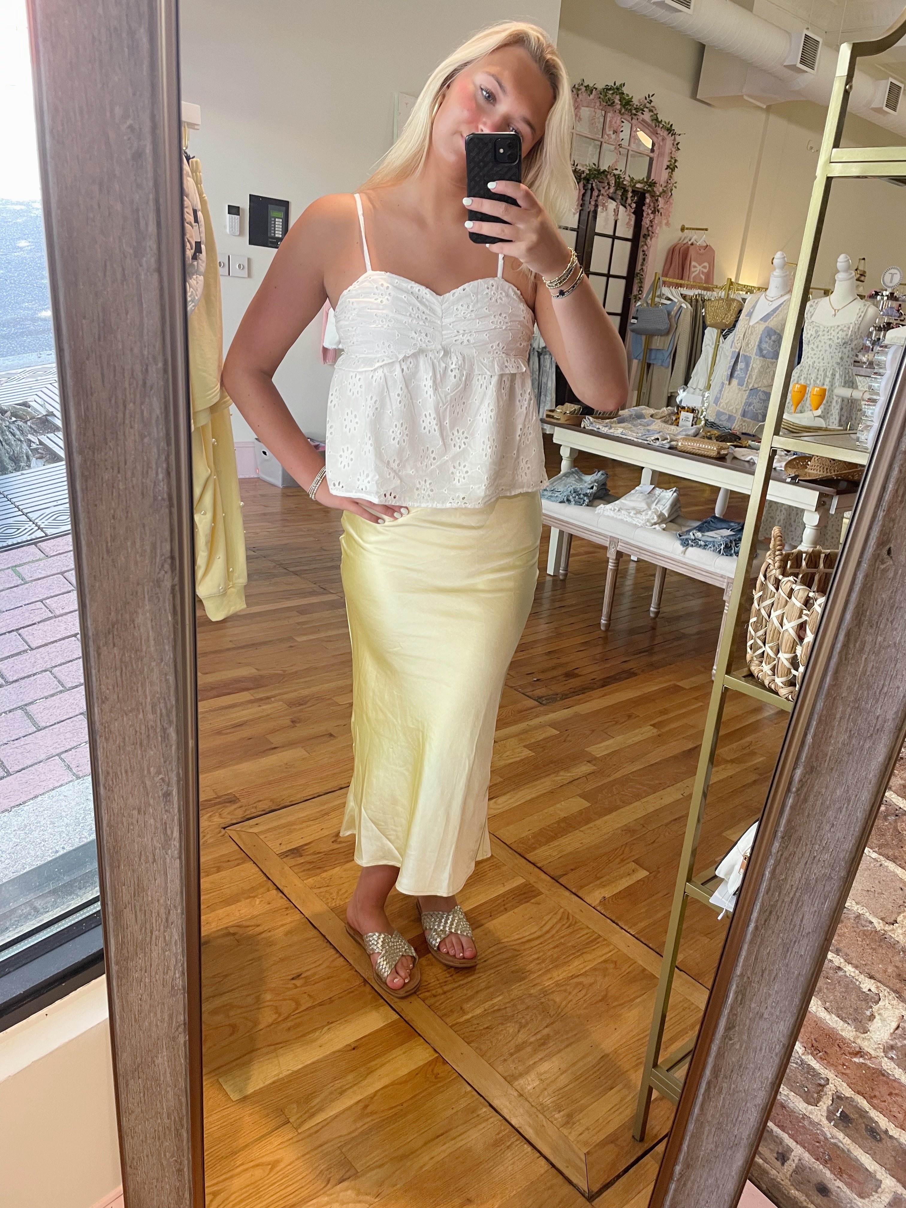 Cassandra Midi Silk Skirt - Lemon