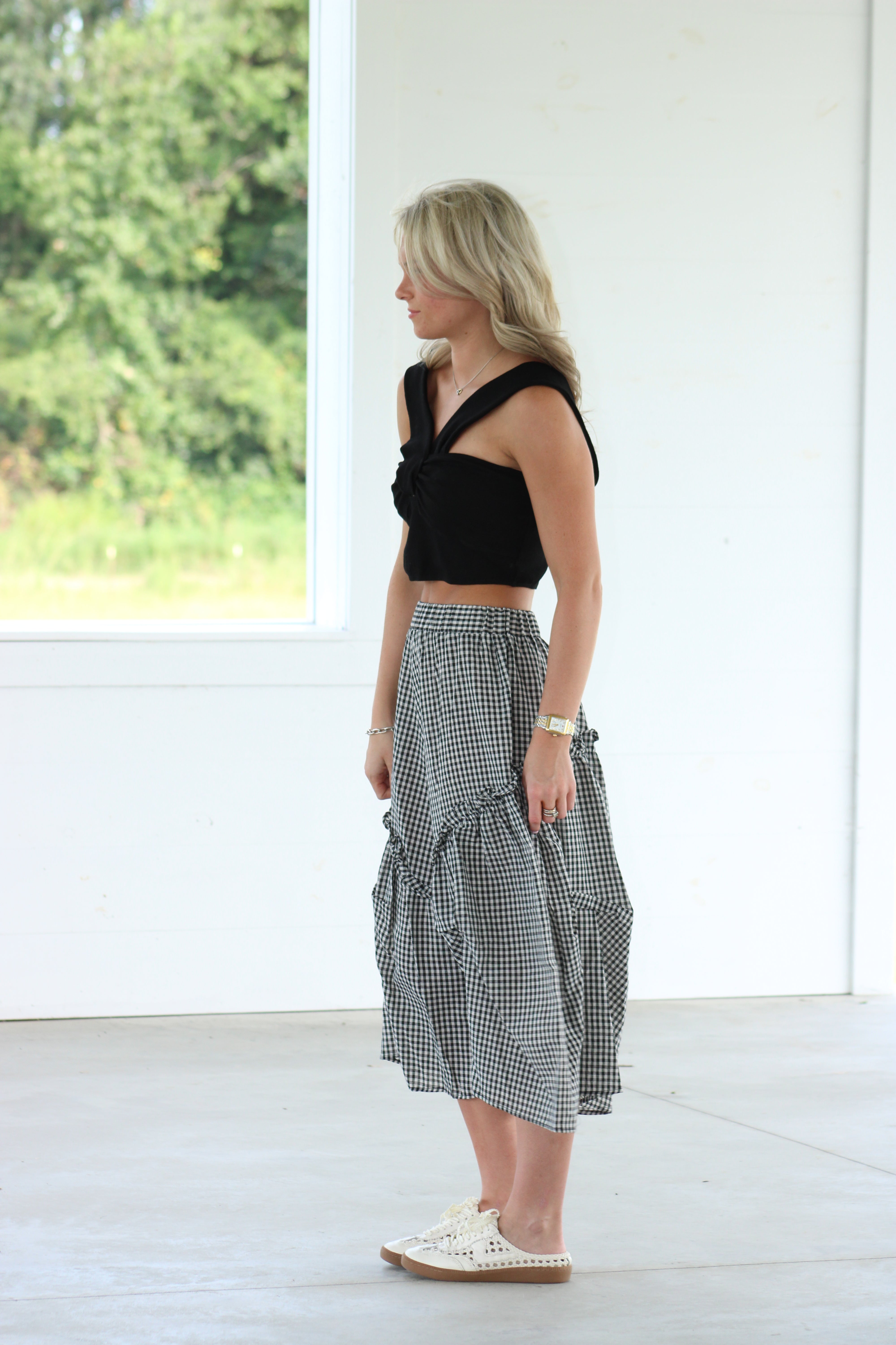 Valerie Midi Skirt - Black Gingham