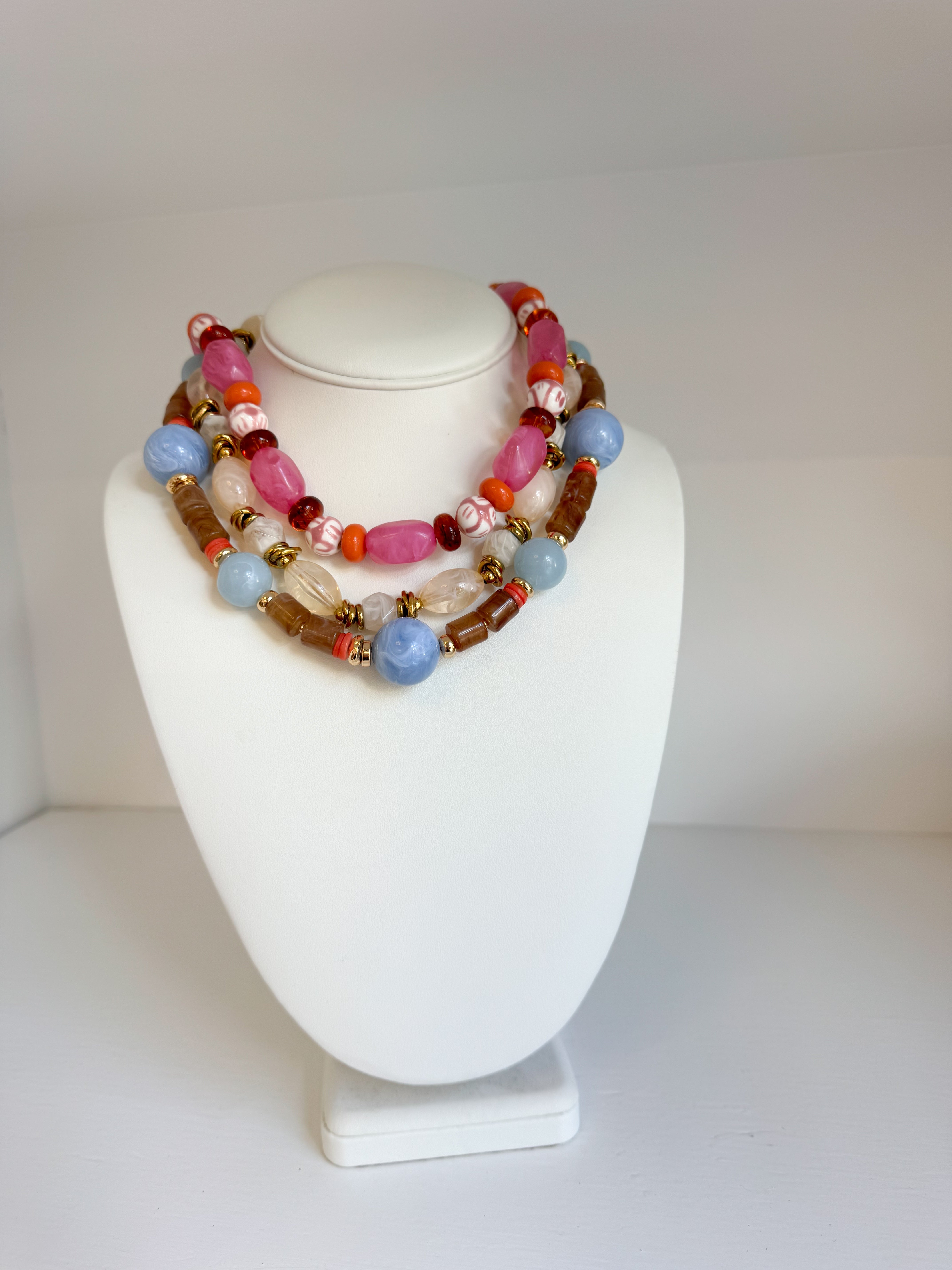 Abstract Beaded Necklace - Brown & Blue