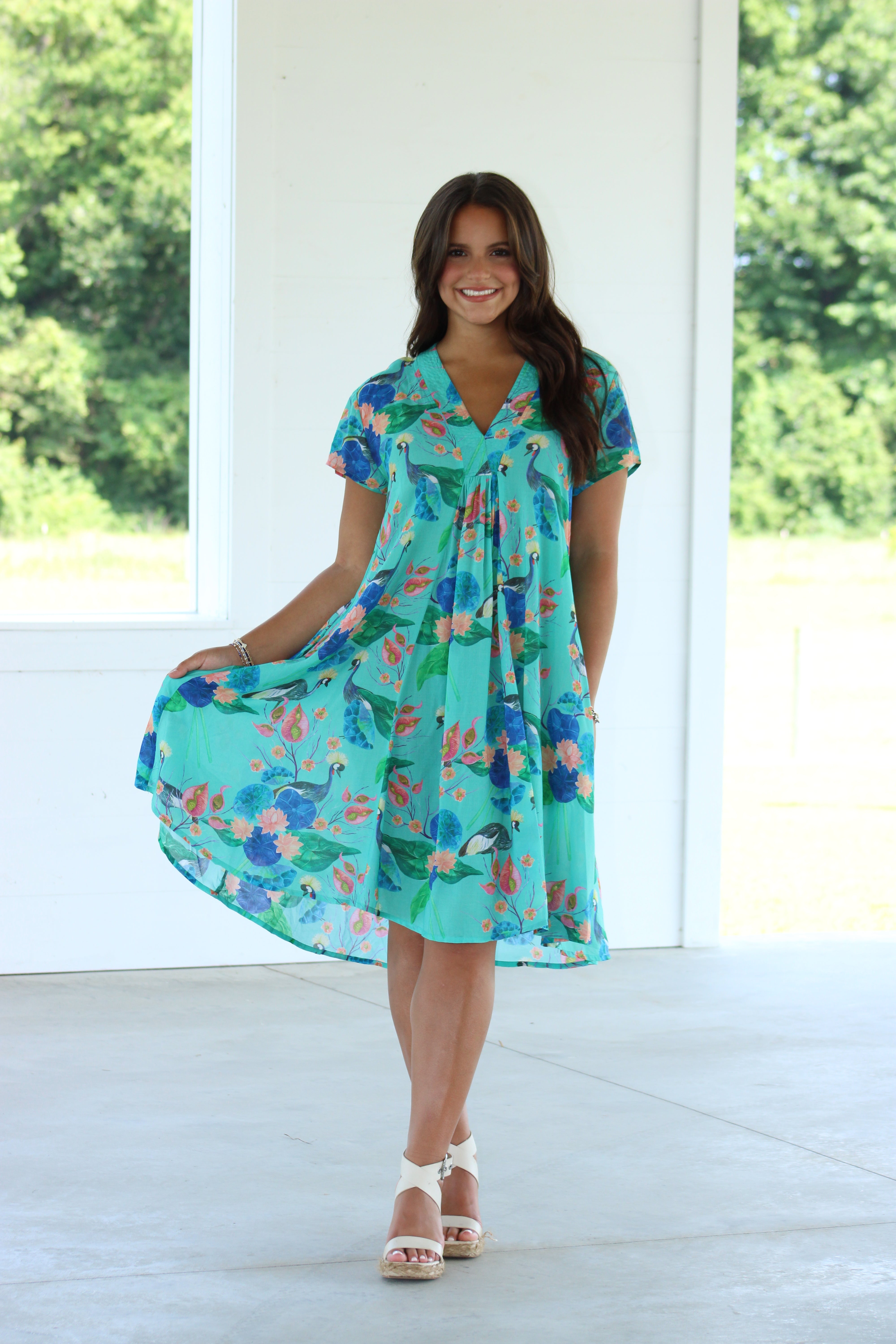 Birds Of A Feather Midi Dress - Blue