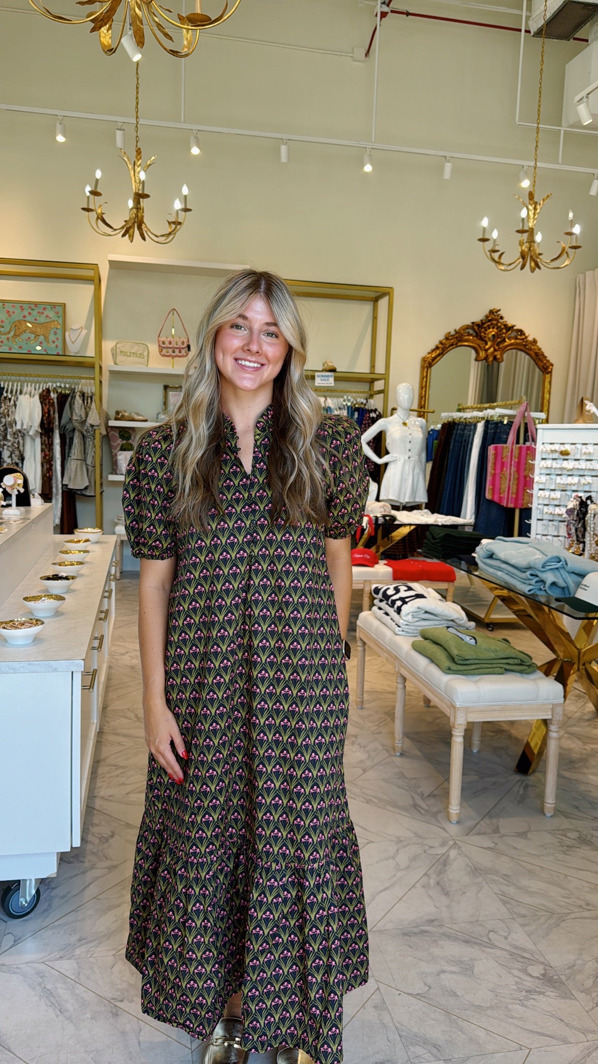 Fall Florals Maxi Dress - Green