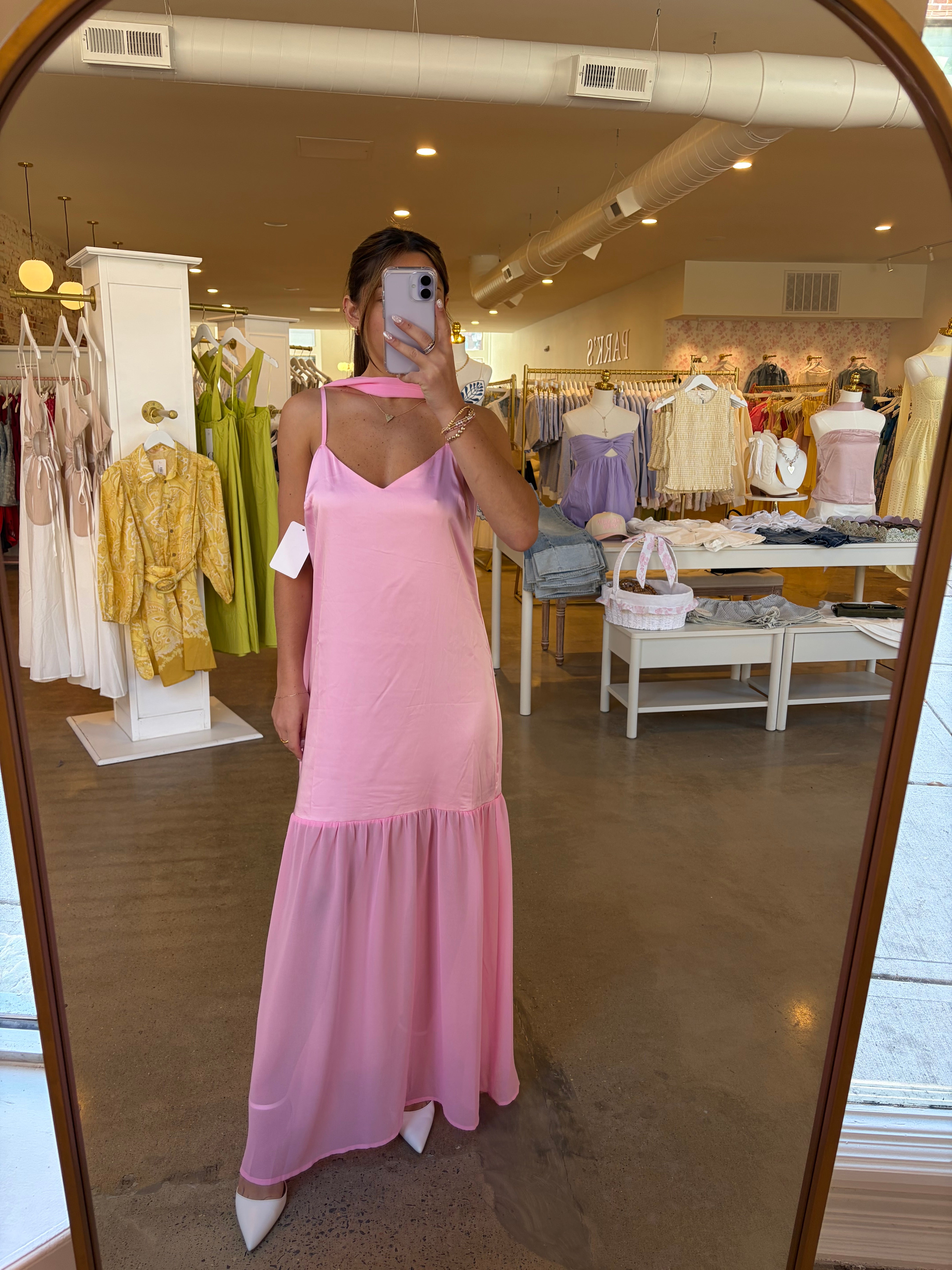 Karley Chiffon Scarf Accent Maxi Dress - Pink
