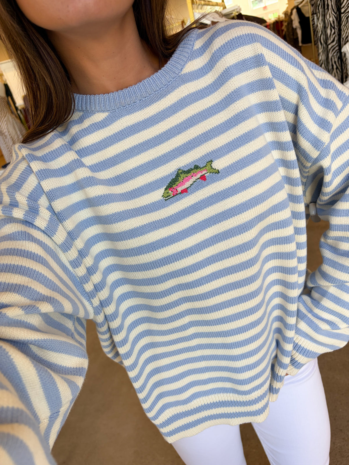 Fresh Catch Sweater - Light Blue/Cream
