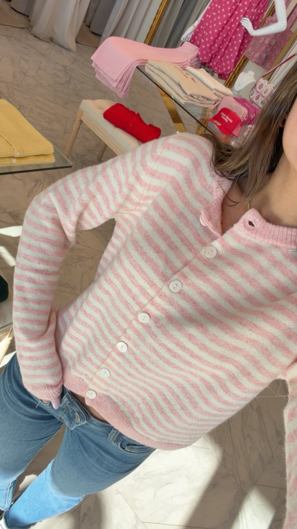 Millie Striped Cardigan Sweater - Light Pink