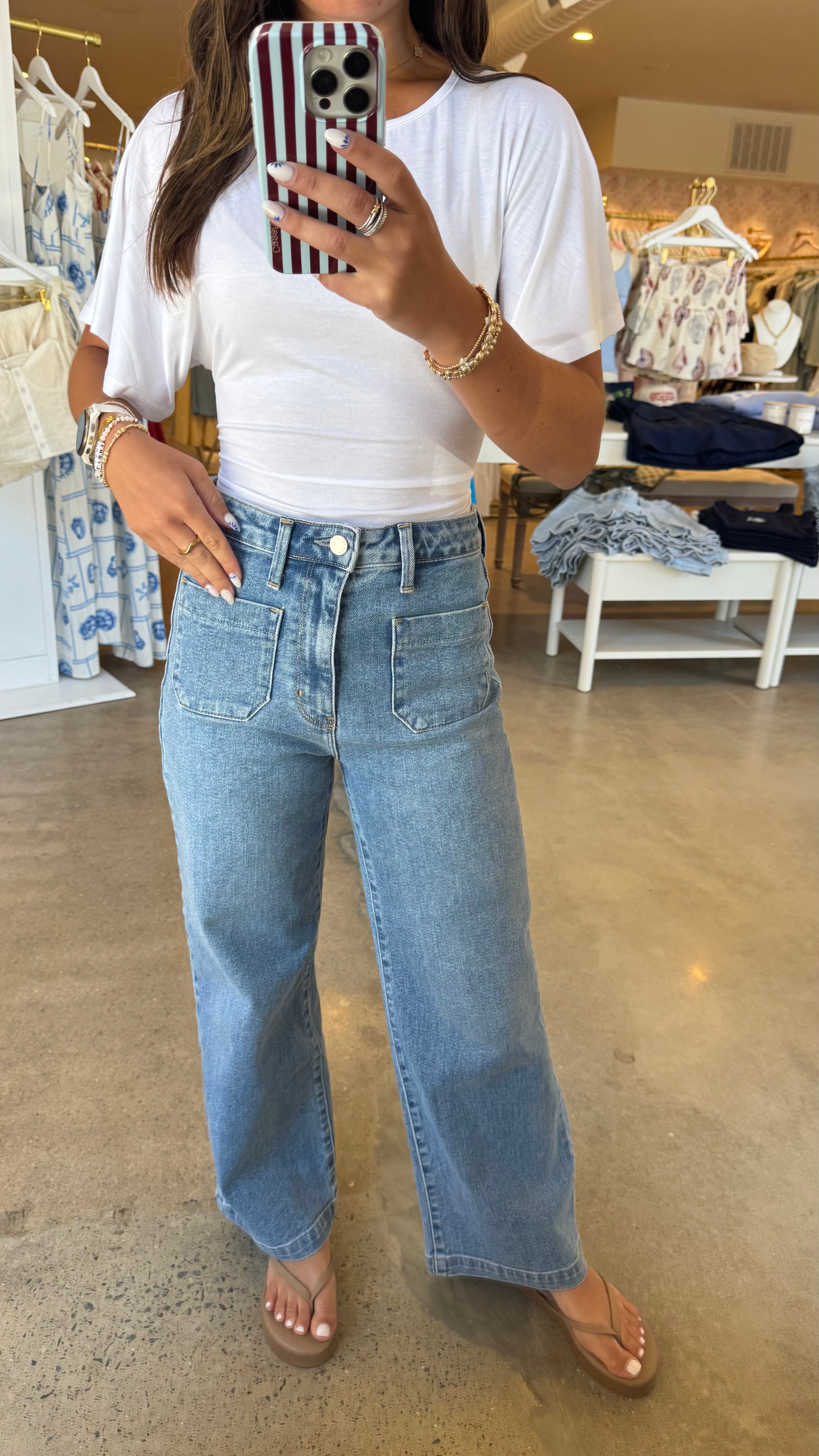 Caitlyn Micro Pocket Wide Leg Denim - Medium Wash