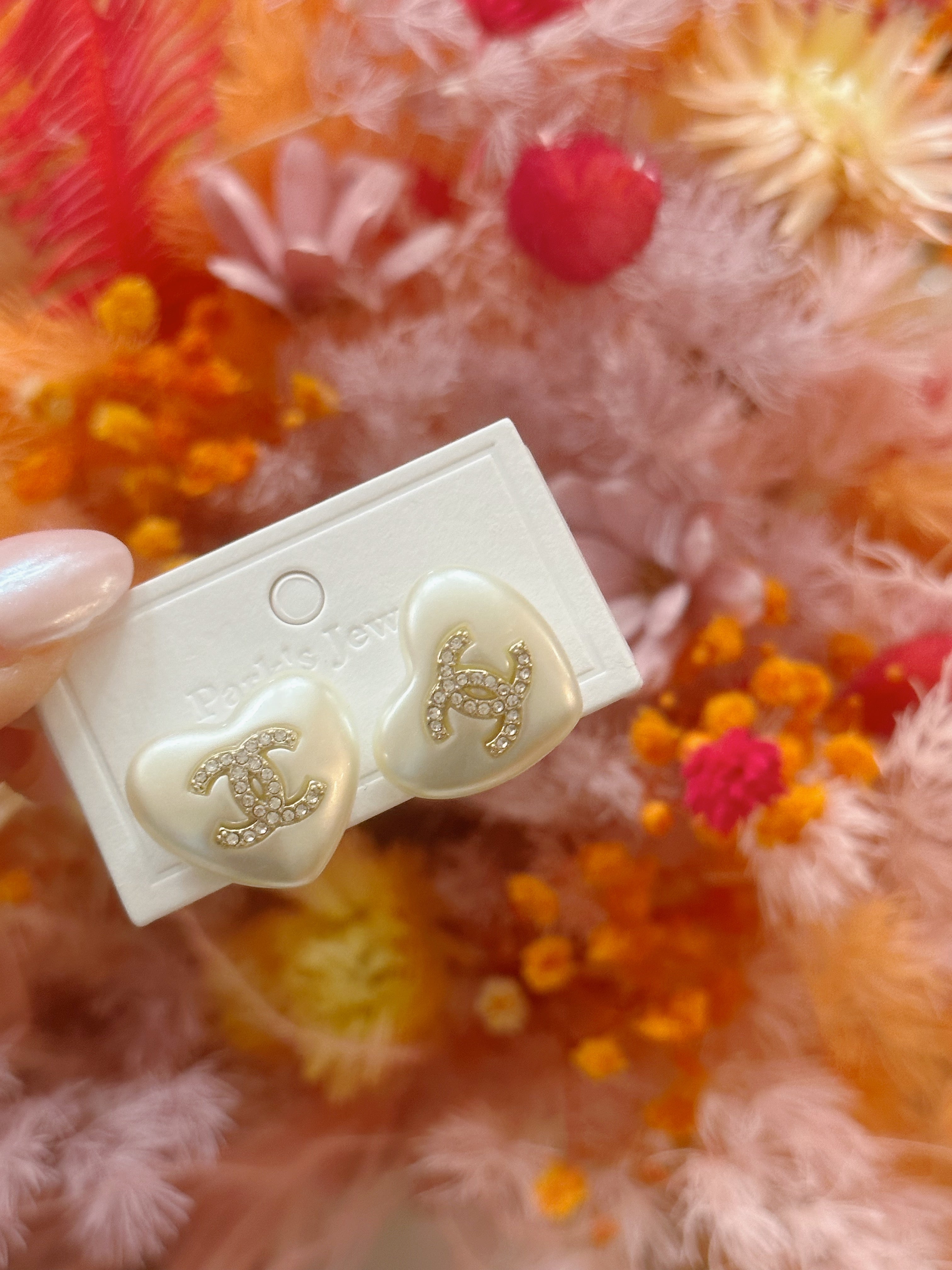 CC Pearl Heart Studs - Water Resistant