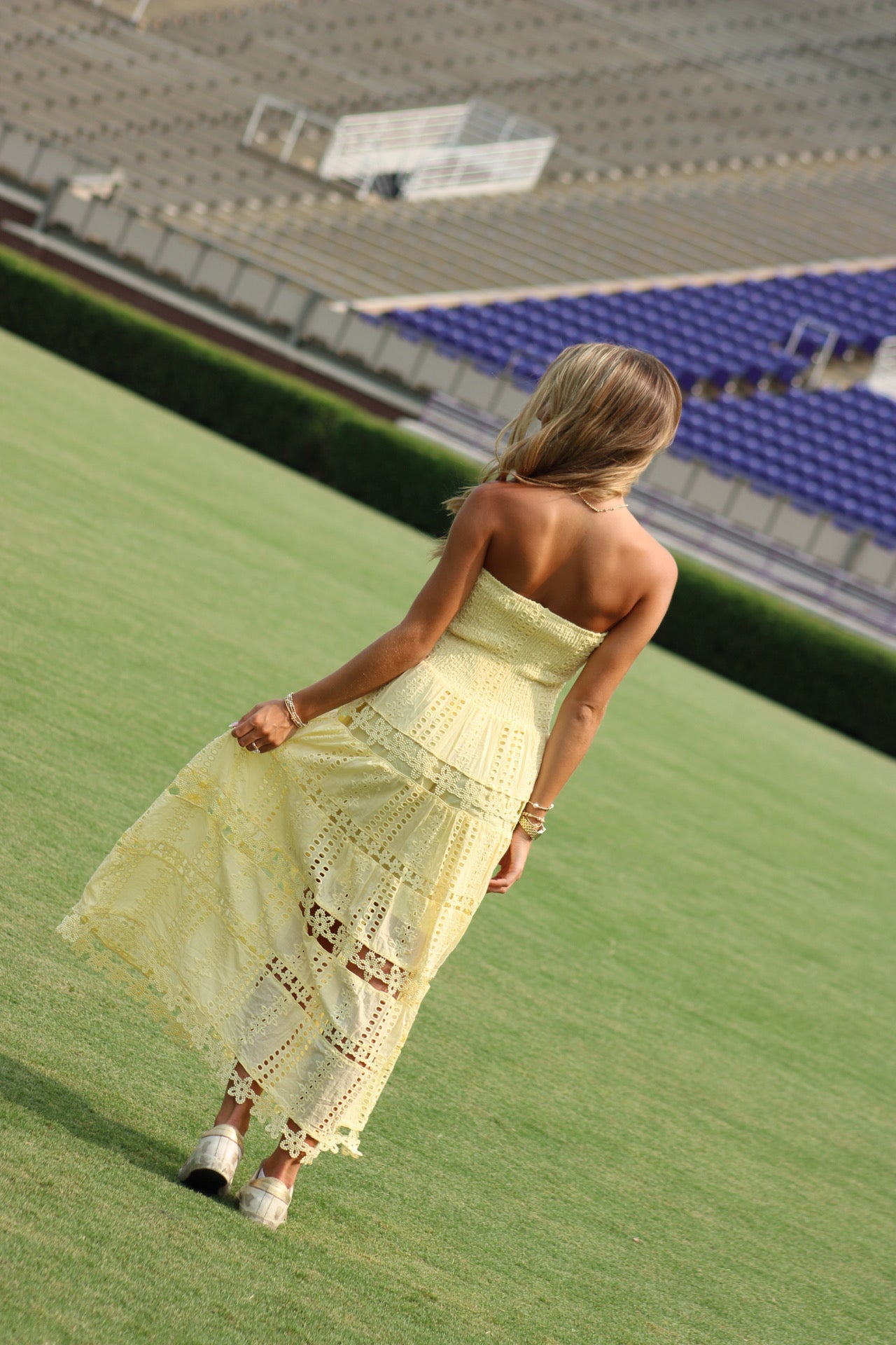 Amy Eyelet Midi Dress - Yellow