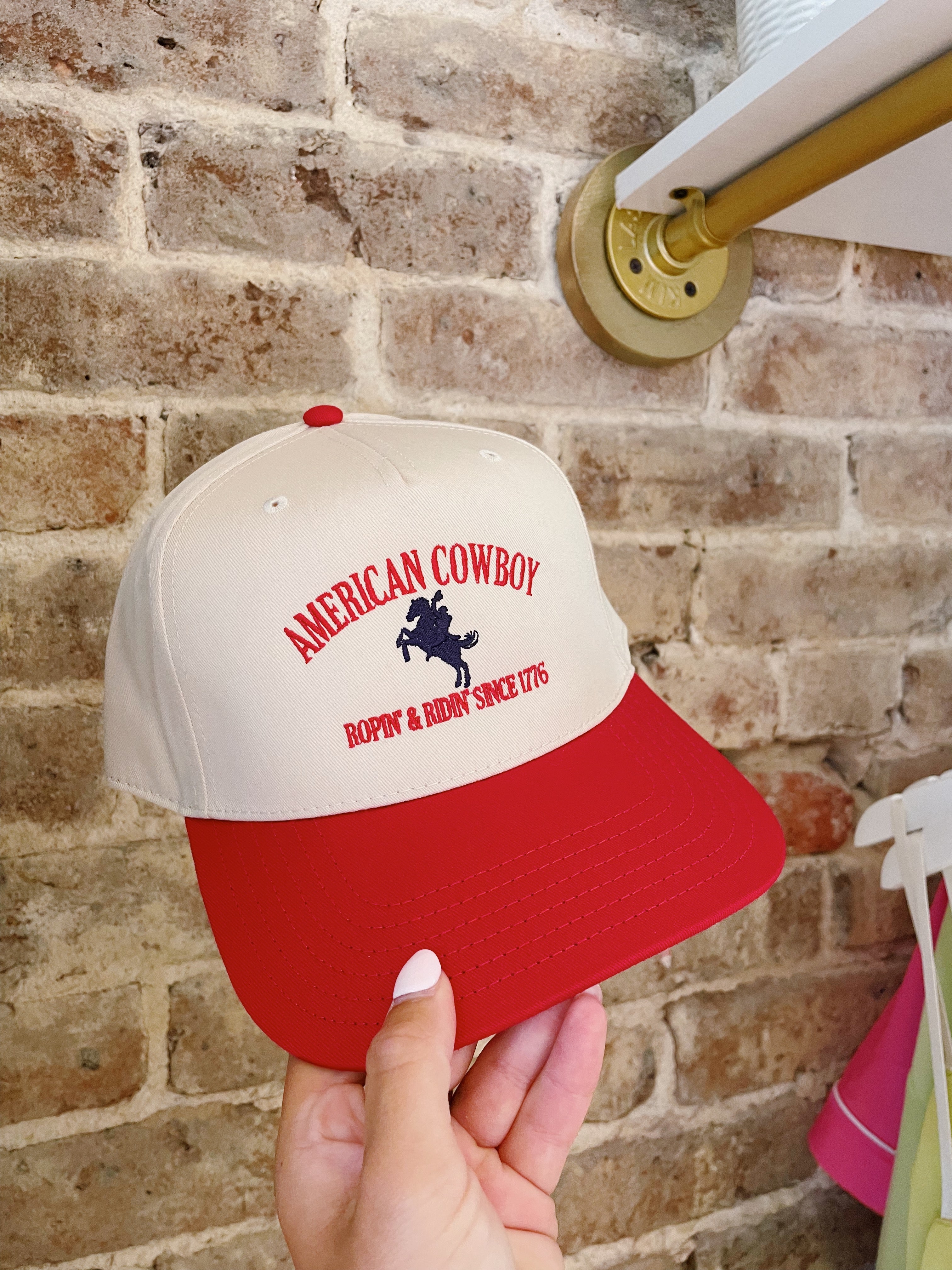 American Cowboy Embroidered Hat - Red